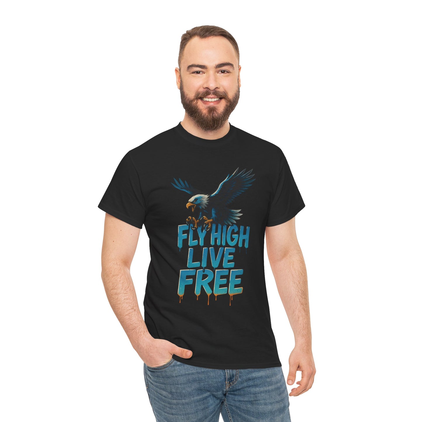 Fly High Live Free Eagle Graphic Mens T-Shirt, Eagle Tee, Fly Free Tee, Wild Flight