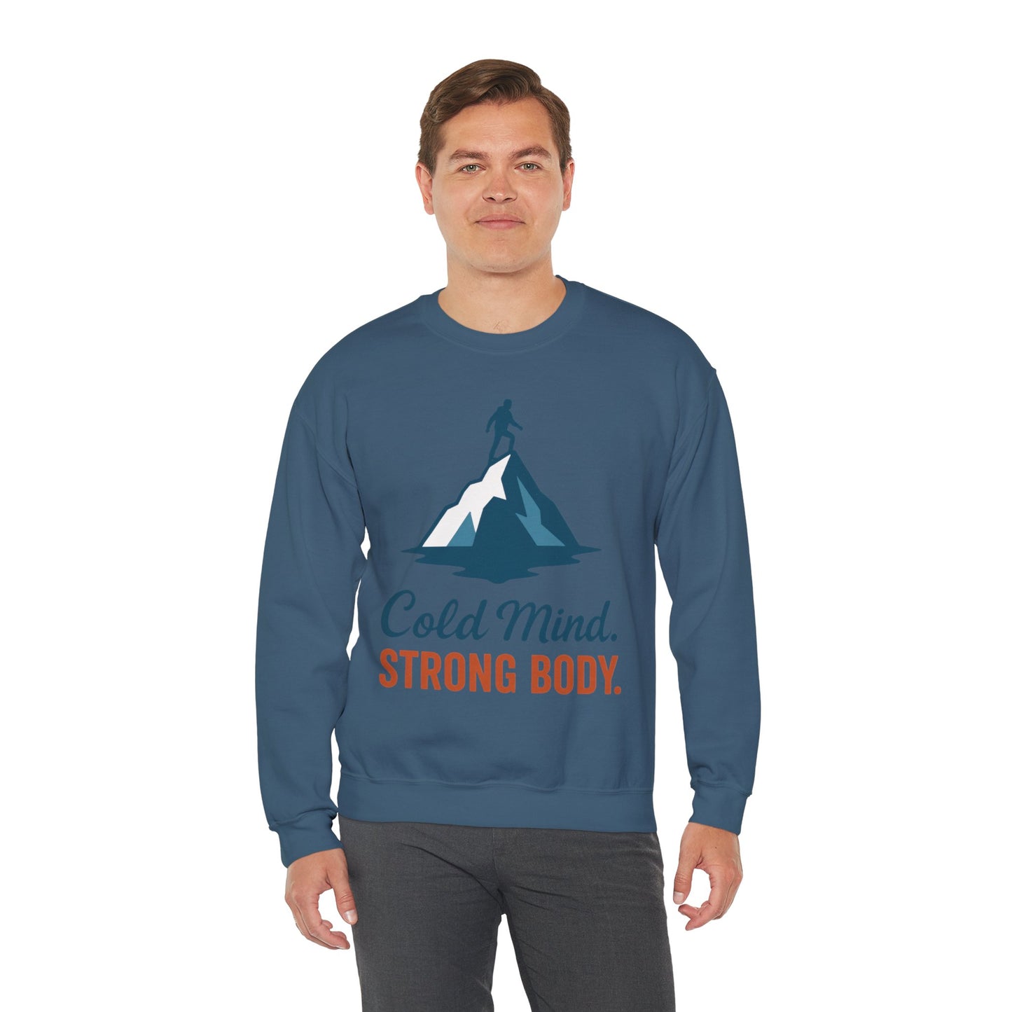 Men's Heavy Blend™ Crewneck Sweatshirt, Cold Mind Strong Body Sweatshirt, Nordic Mountain Minimalist Pullover