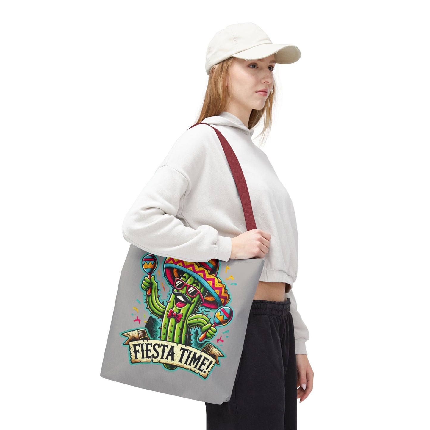 Fiesta Time Cactus Tote Bag, Funny Mexican Party Gift, Sombrero Maracas Print, Cinco de Mayo Bag, Summer Festival Tote, Beach Bag, Shopping