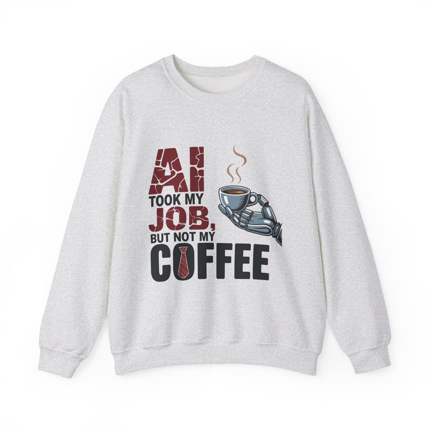 Men's AI Coffee Sweatshirt, Funny Robot Humor Pullover, Geek Sarcastic Job Joke Top, Men's Heavy Blend™ Crewneck Sweatshirt, Office Humor