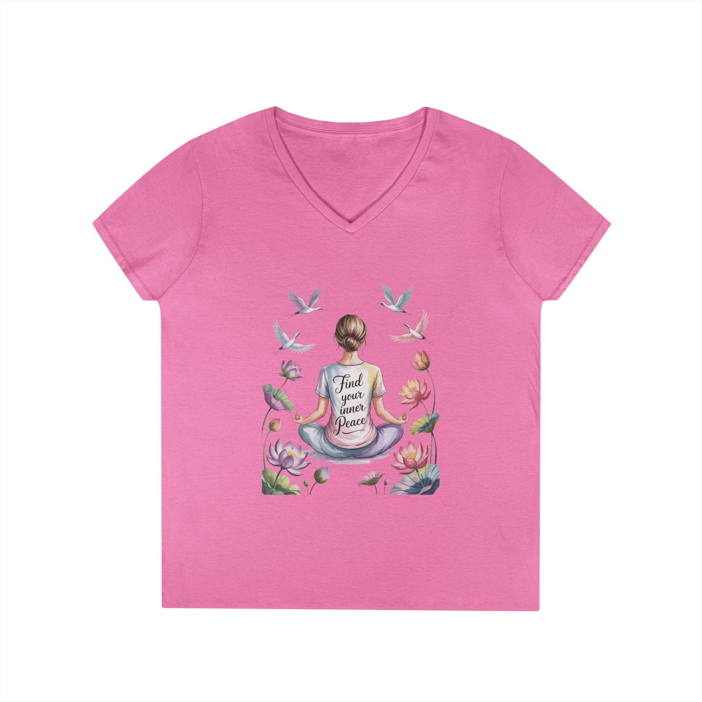 Mindful V-Neck T-Shirt, Inspirational Tee, Yoga Shirt, Self-Care Apparel, Gift for Her, Casual Wear, Find Your Inner Peace