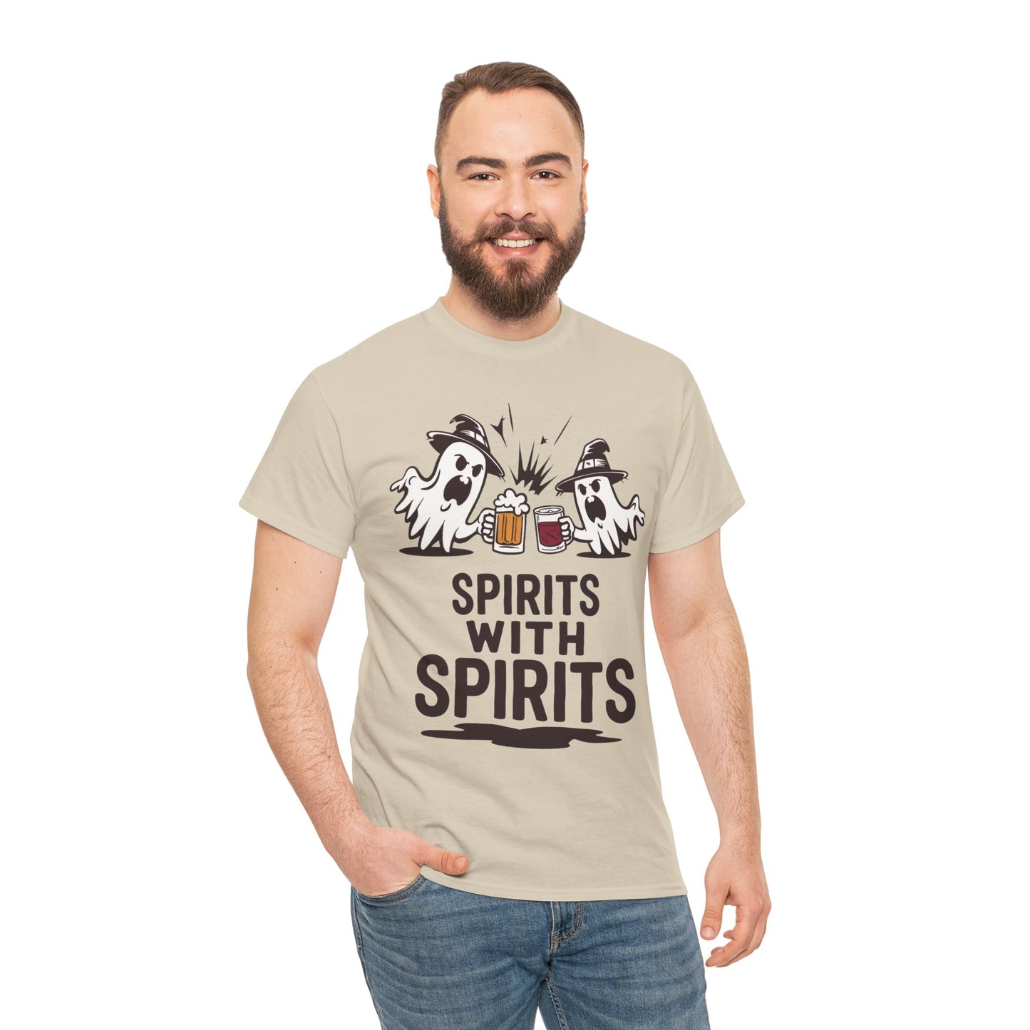 Spirits With Spirits Men's T-Shirt, Funny Ghost Drinking Halloween Party Graphic Tee