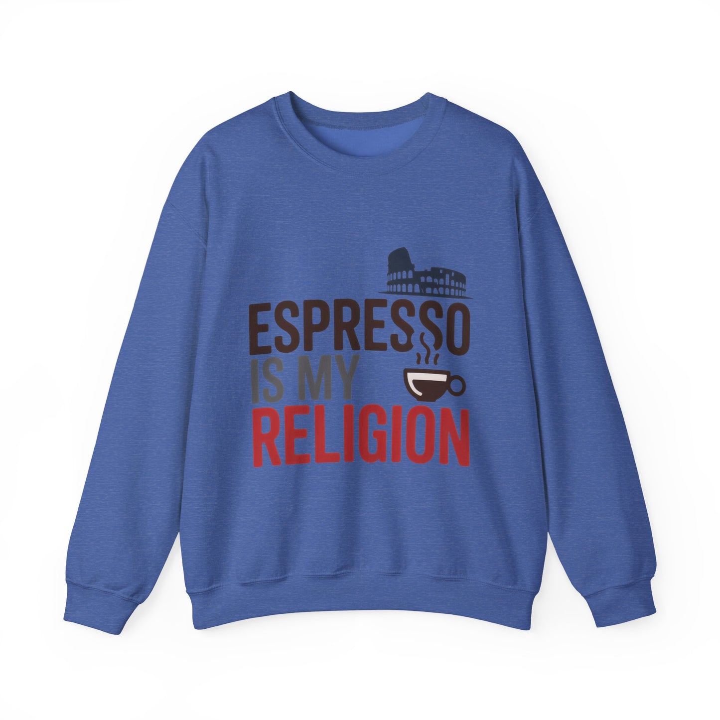 Mens Heavy Blend™ Crewneck Sweatshirt, Espresso Is My Religion Coffee Rome Mens Sweatshirt, Barista Gift, Coffee Lover Gift