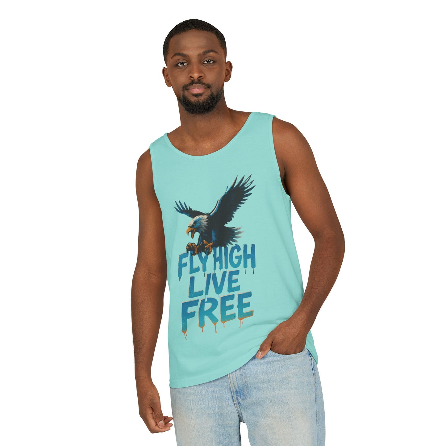 Mens Garment-Dyed Tank Top, Fly High Live Free Eagle Mens Tank Top Gym Wear