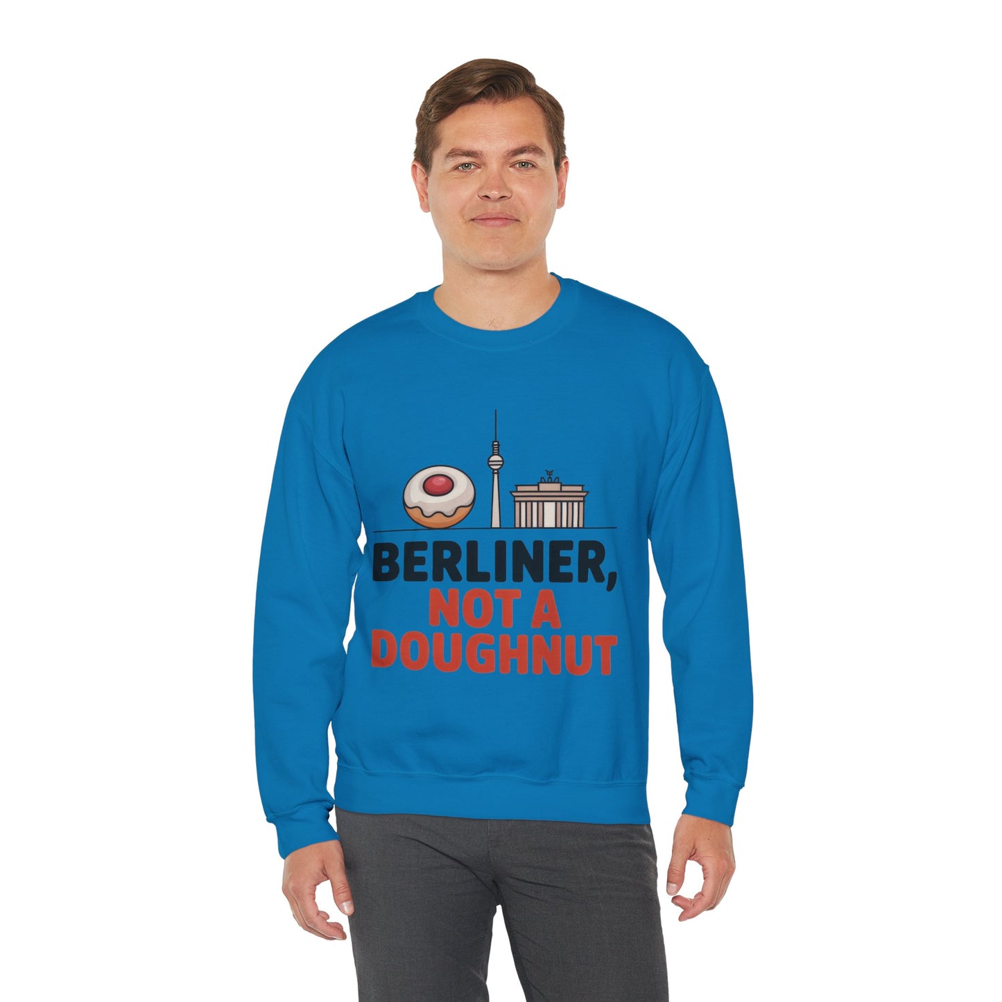 Mens Heavy Blend™ Crewneck Sweatshirt, Berliner Not a Doughnut Funny Berlin Mens Sweatshirt