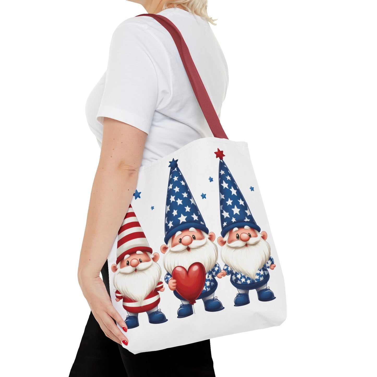 Patriotic Gnome Tote Bag, Stars and Stripes Reusable Grocery Bag, Cute Gnome Summer Bag, Holiday Gift Tote, Eco-Friendly Shopping Bag