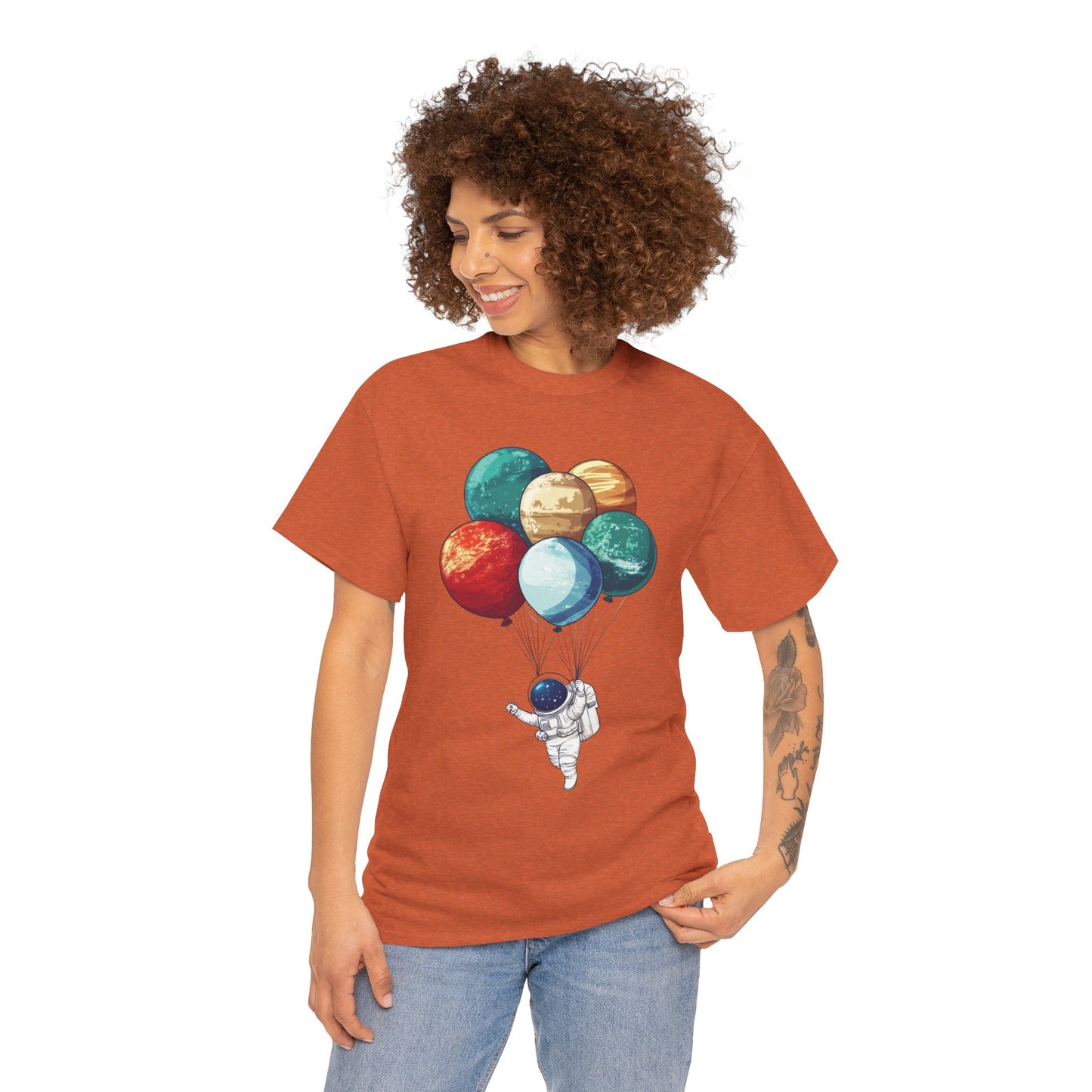 Astronaut with Planet Balloons T-Shirt, Space Lover Unisex Tee, Outer Space Graphic Shirt, Space Theme Shirt, Cosmic Adventure Top