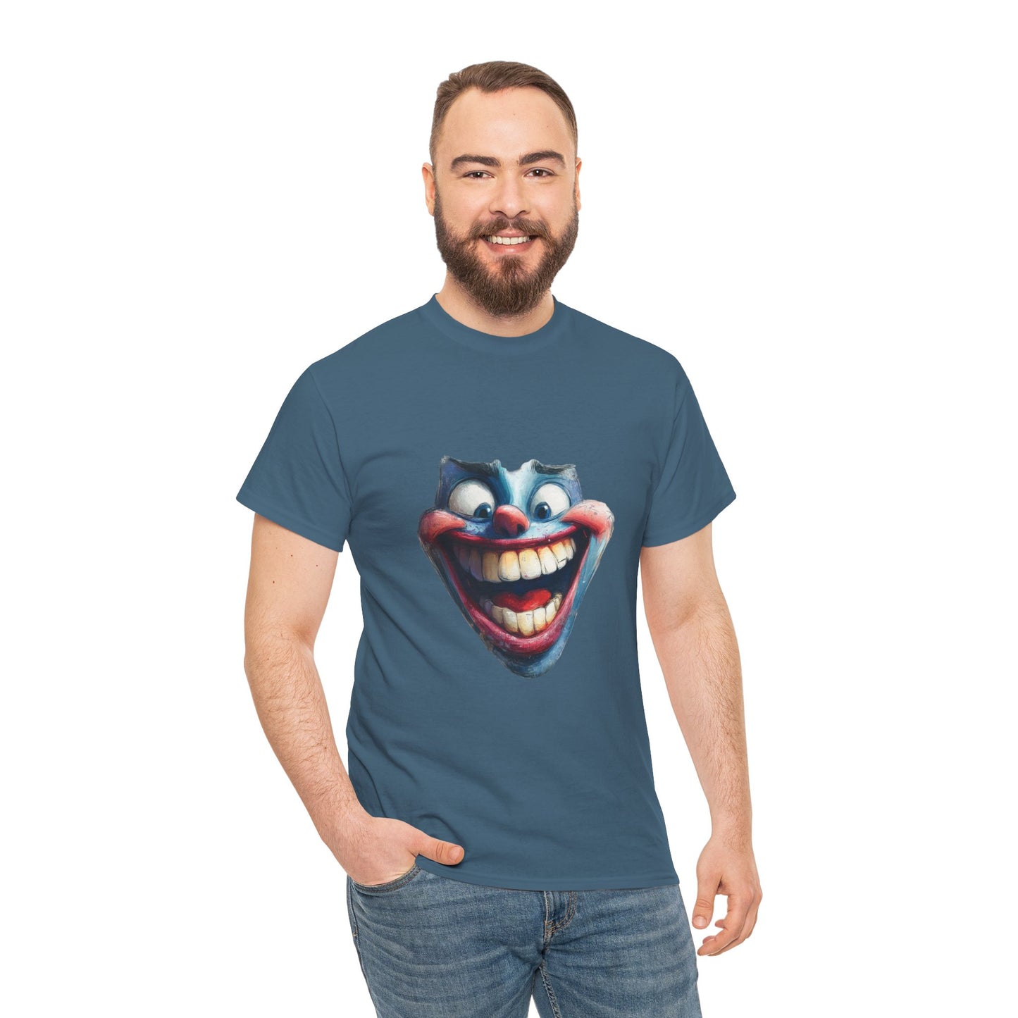 Funny Clown Face Unisex Heavy Cotton Tee, Creepy Clown Face T-Shirt, Humor T-Shirt,Clown Theme Shirt, Funny Horror Graphic Tee