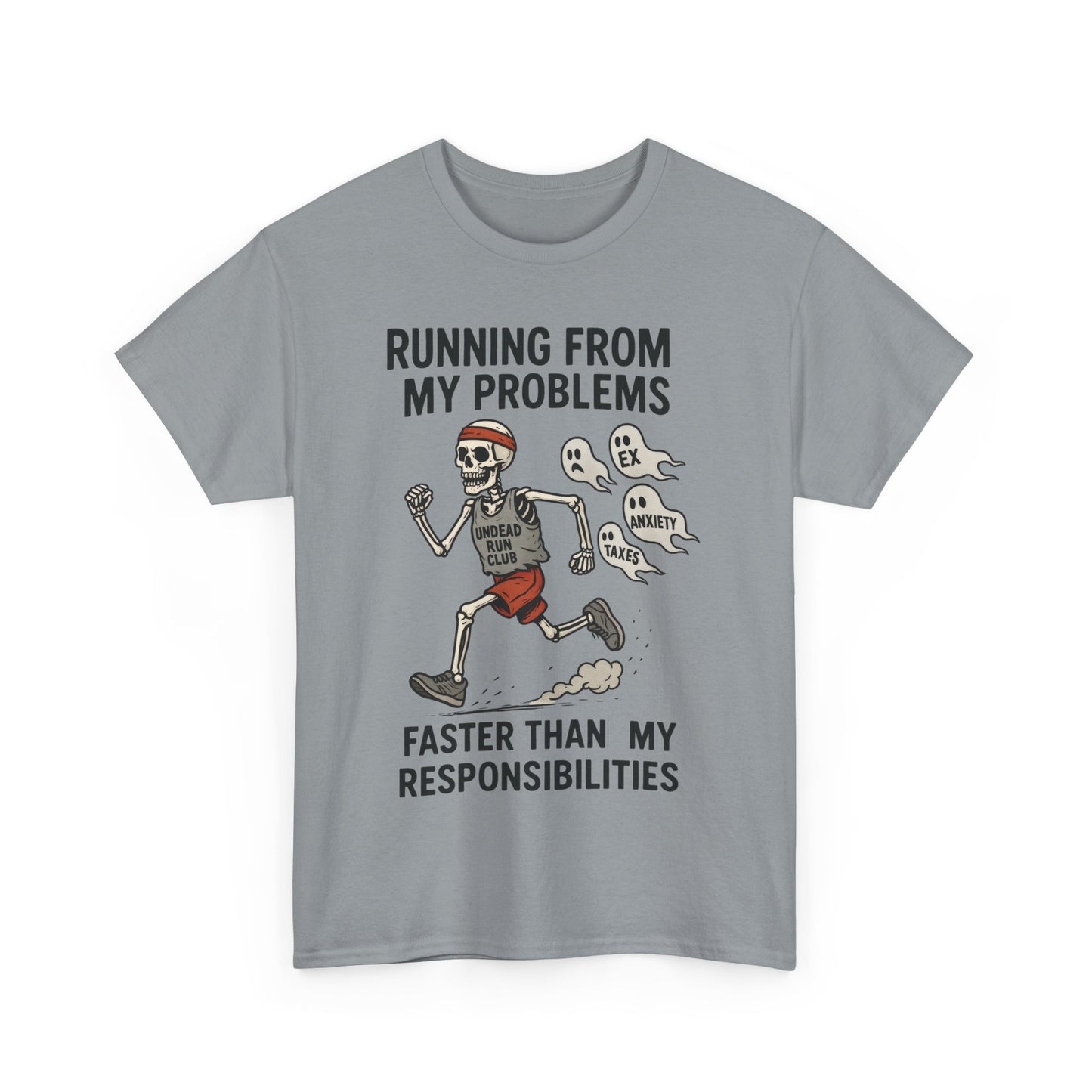 Skeleton Runner Tee for Men, Undead Jogging Club Shirt, Halloween T-Shirt, Gift for Runners, Anxiety Humor Gift