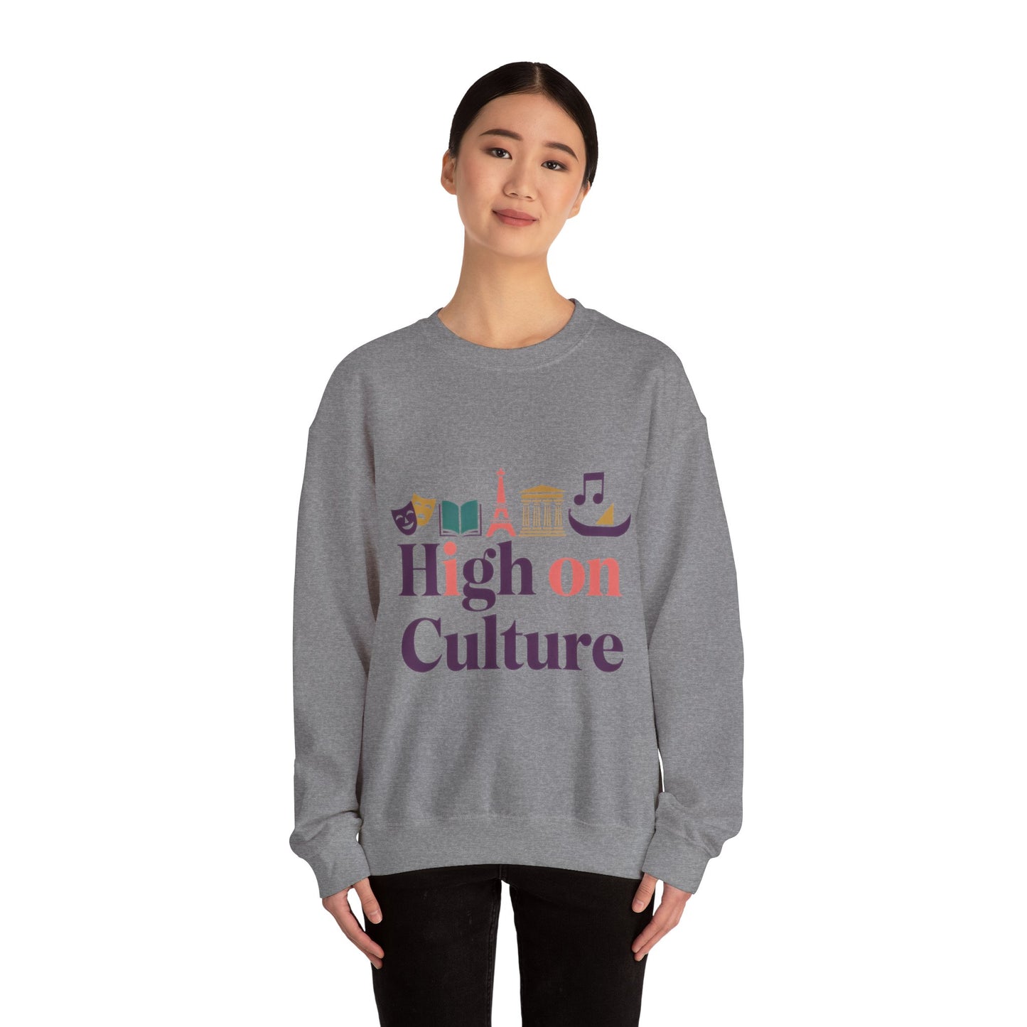 Womens Heavy Blend™ Crewneck Sweatshirt, High on Culture Womens Sweatshirt, Stylish Cultural Graphic Top