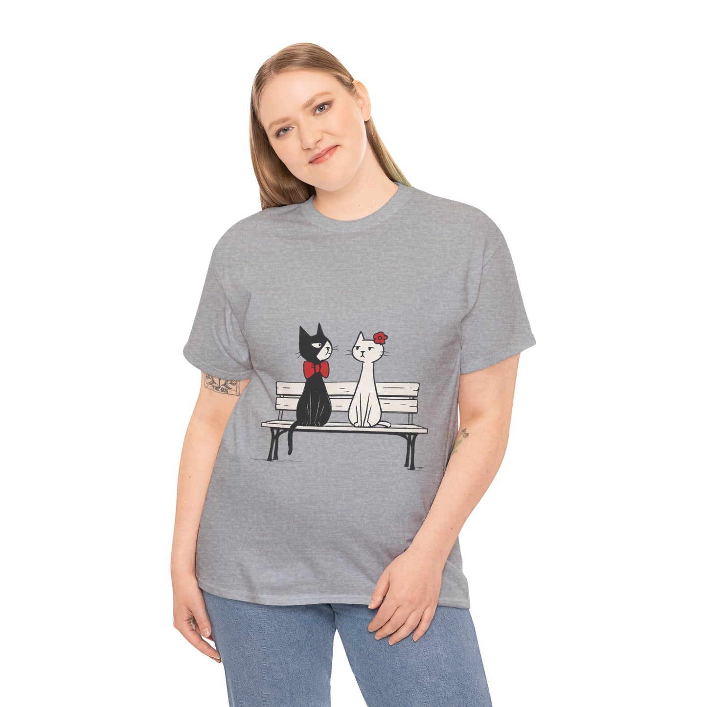 Cute Cat Lovers Tee, Womens Heavy Cotton Tee for Pet Owners, Funny Cat Shirt, Gift for Cat Lovers, Casual T-Shirt, Animal Art Tee
