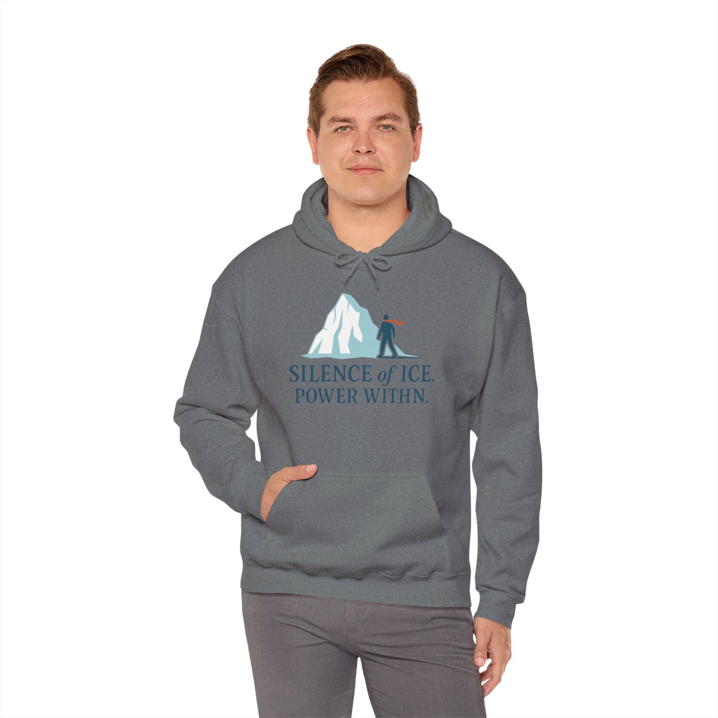 Men's Heavy Blend™ Hooded Sweatshirt, Silence of Ice Power Within Hoodie, Nordic Minimal Iceberg Graphic Streetwear