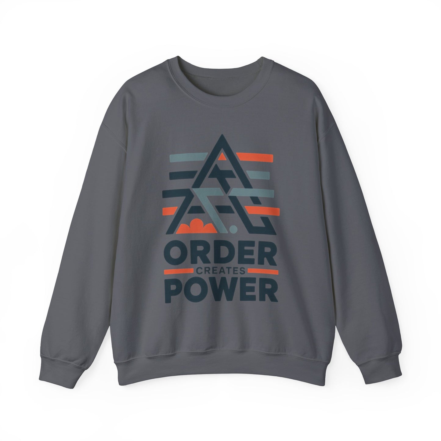 Men's Sweatshirt Order Creates Power, Minimal Geometric Motivational Graphic Pullover, Heavy Blend™ Crewneck Sweatshirt