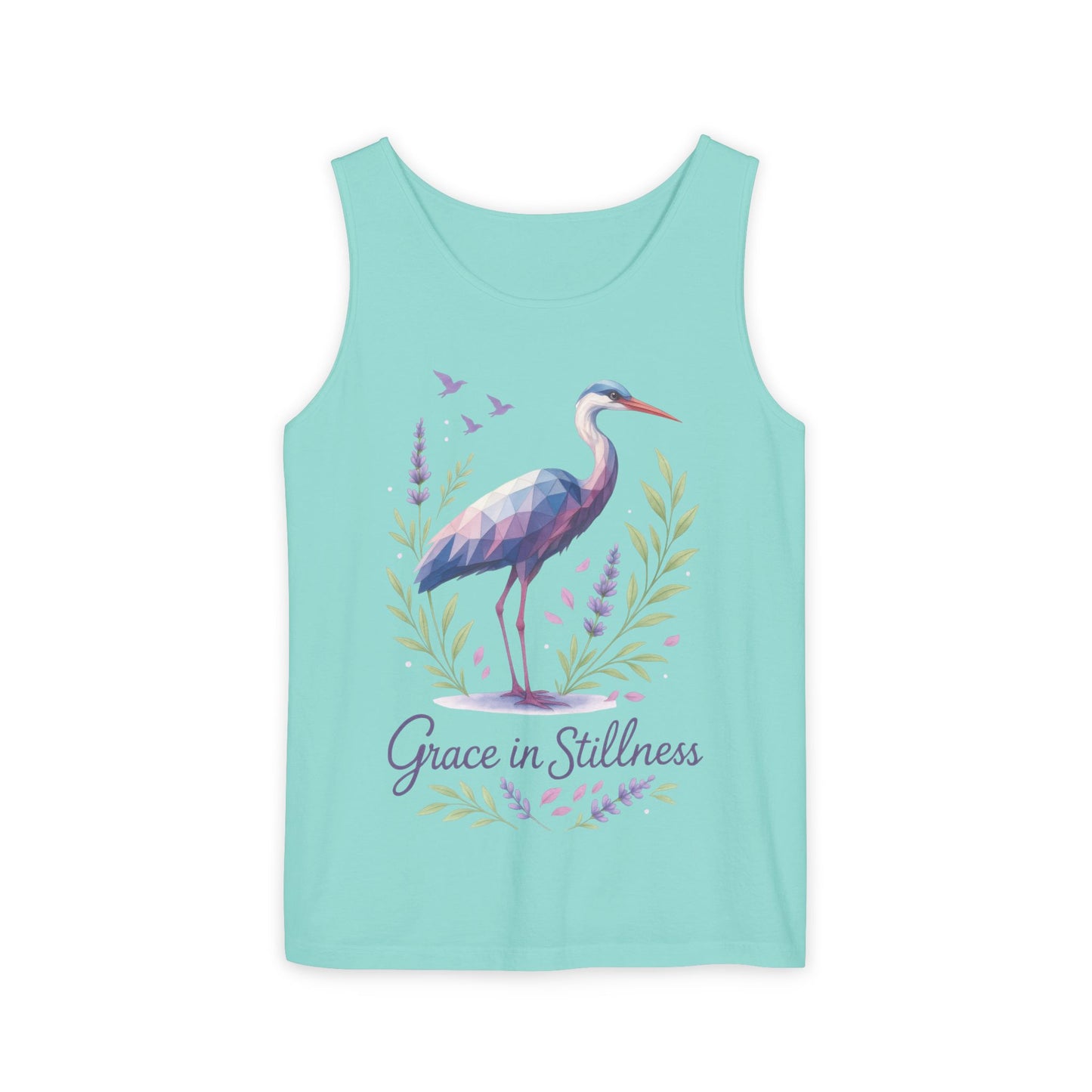 Polygonal Heron Graphic Tank, Womens Artistic Bird Summer Top, Geometric Crane, Bird Lovers Gift, Yoga Shirt, Fitness Apparel, Casual Wear