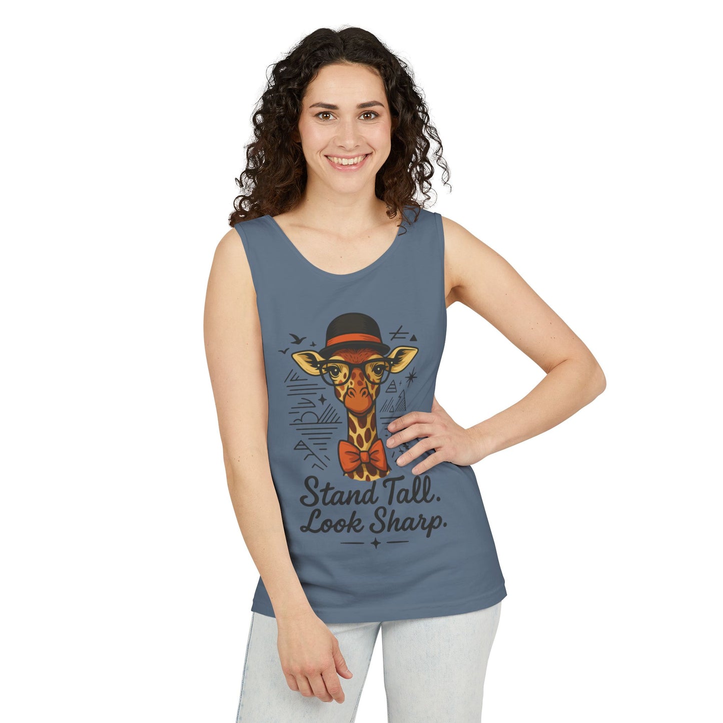 Giraffe Inspirational Tank Top, Stand Tall Look Sharp Shirt, Unisex Summer Apparel, Cute Animal Gift, Zoo Lover's Fashion