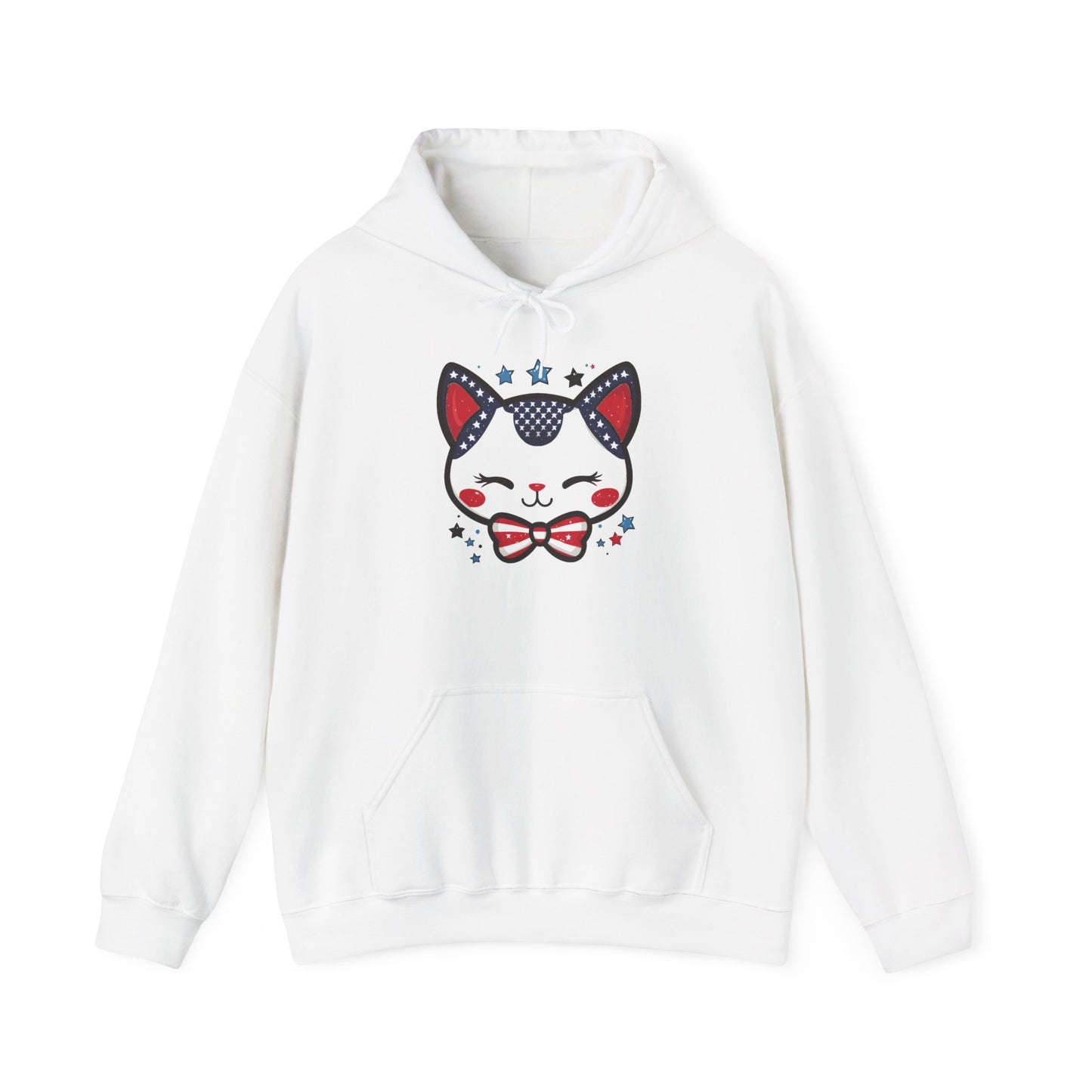 Cute Patriotic Cat -Themed Women's Hoodie, for Cat Lovers, Cute Gift for Pet Owners, Cozy Sweatshirt for All Seasons, Fourth of July Hoodie