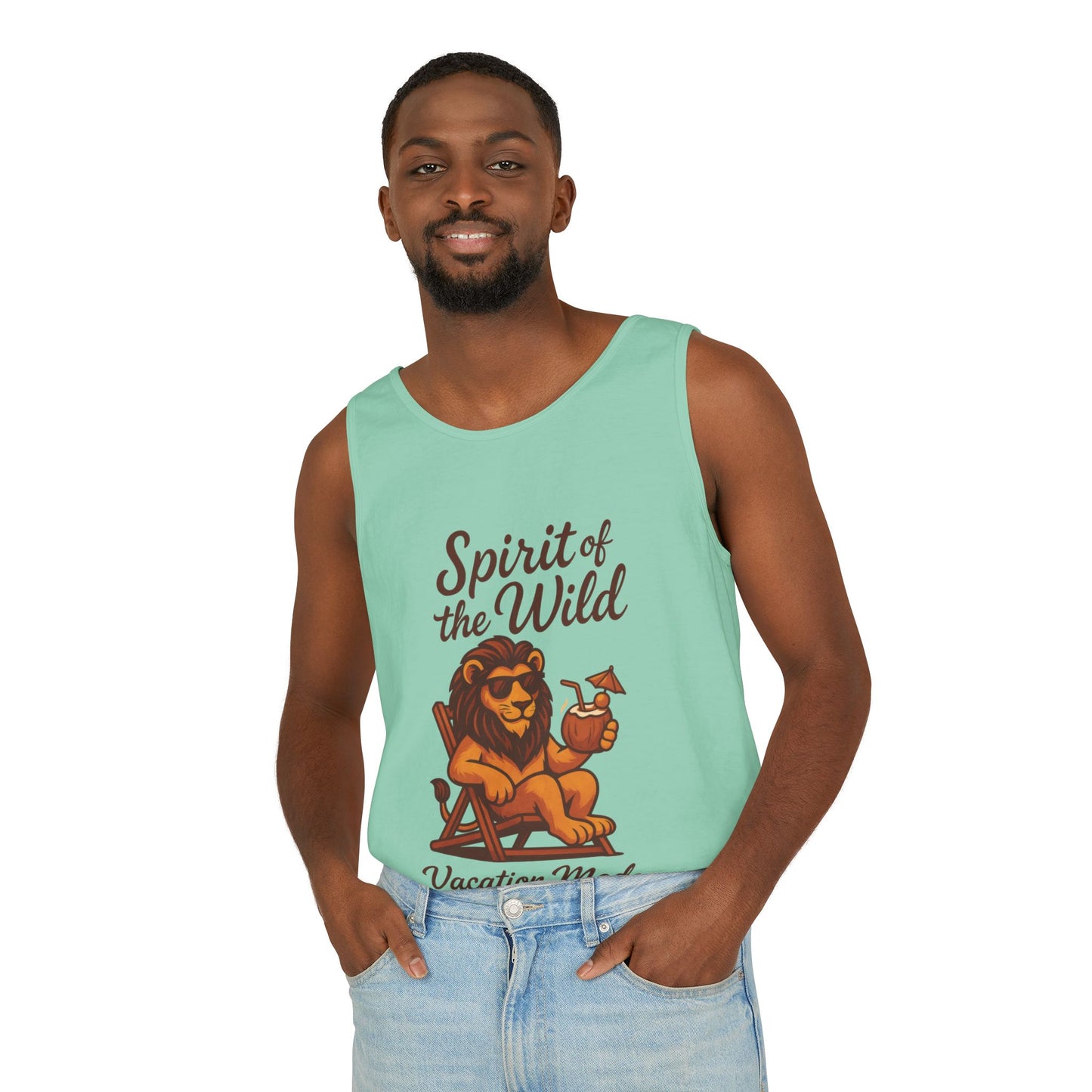 Spirit of the Wild Lion Tank Top - Vacation Mode Funny Summer Sleeveless Shirt for Men, Summer Wear, Graphic Tees, Beach Outfit