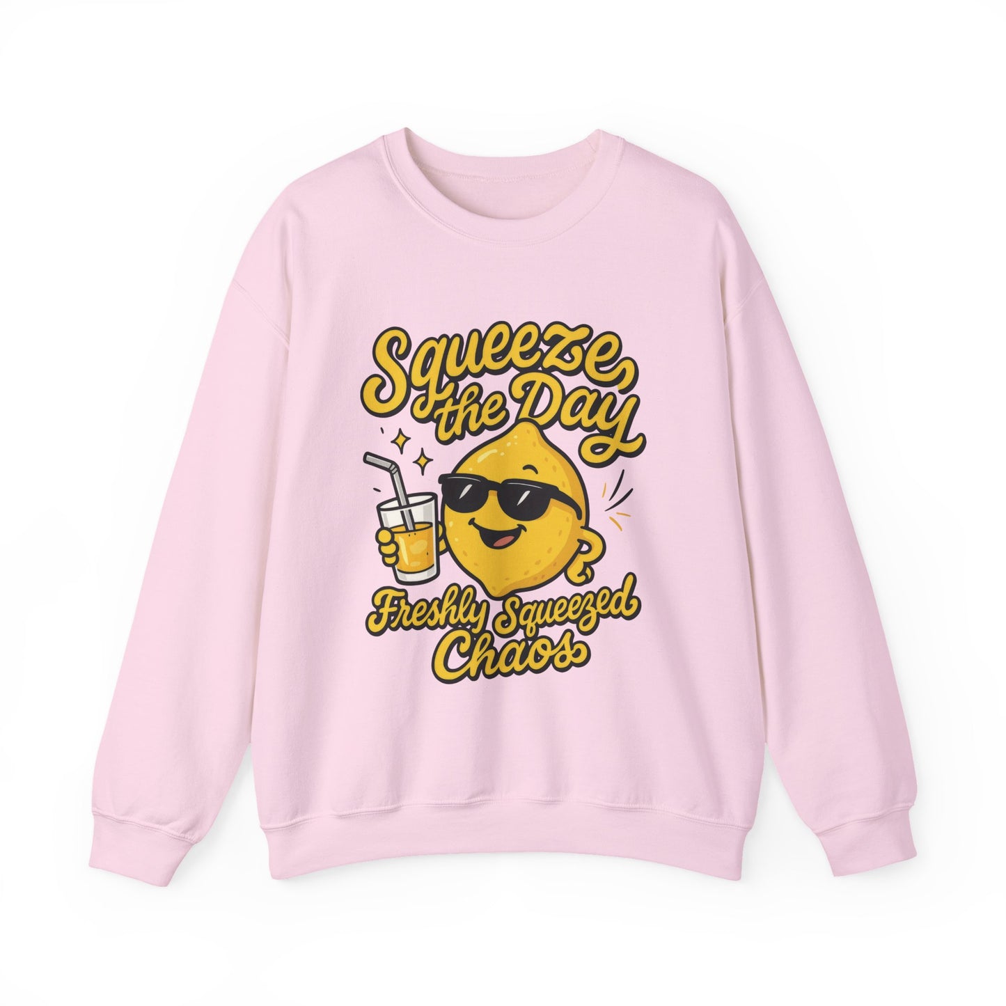 Funny Lemon Womens Sweatshirt - Squeeze The Day Freshly Squeezed Chaos Cozy Pullover - Citrus Positive Crewneck Sweatshirt, Cheerful Fashion