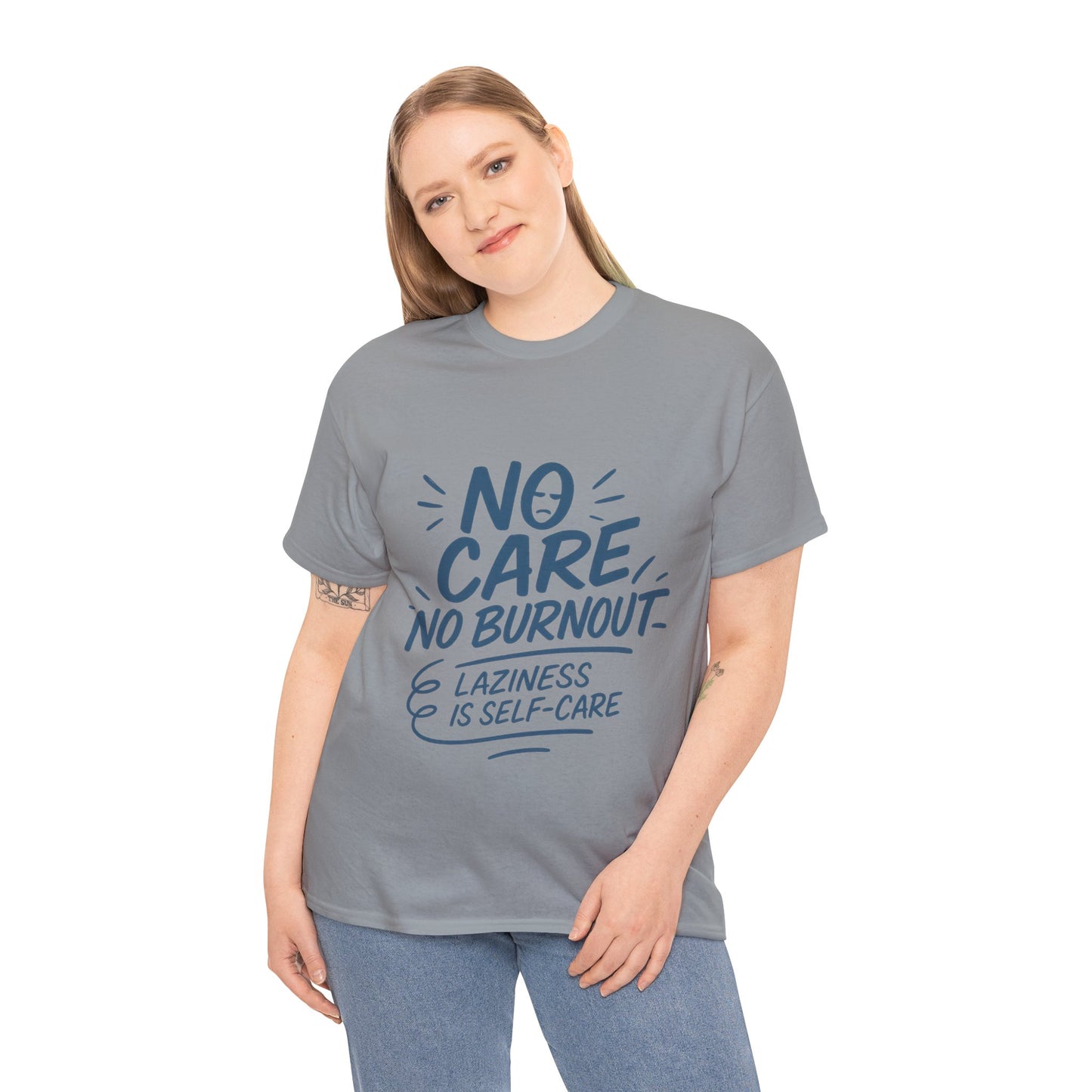 Funny Lazy Life Mens T-Shirt, No Care No Burnout Quote Shirt, Casual Relaxed Fit Tee, Humor Gift for Him, Gift for Mental Health Awareness