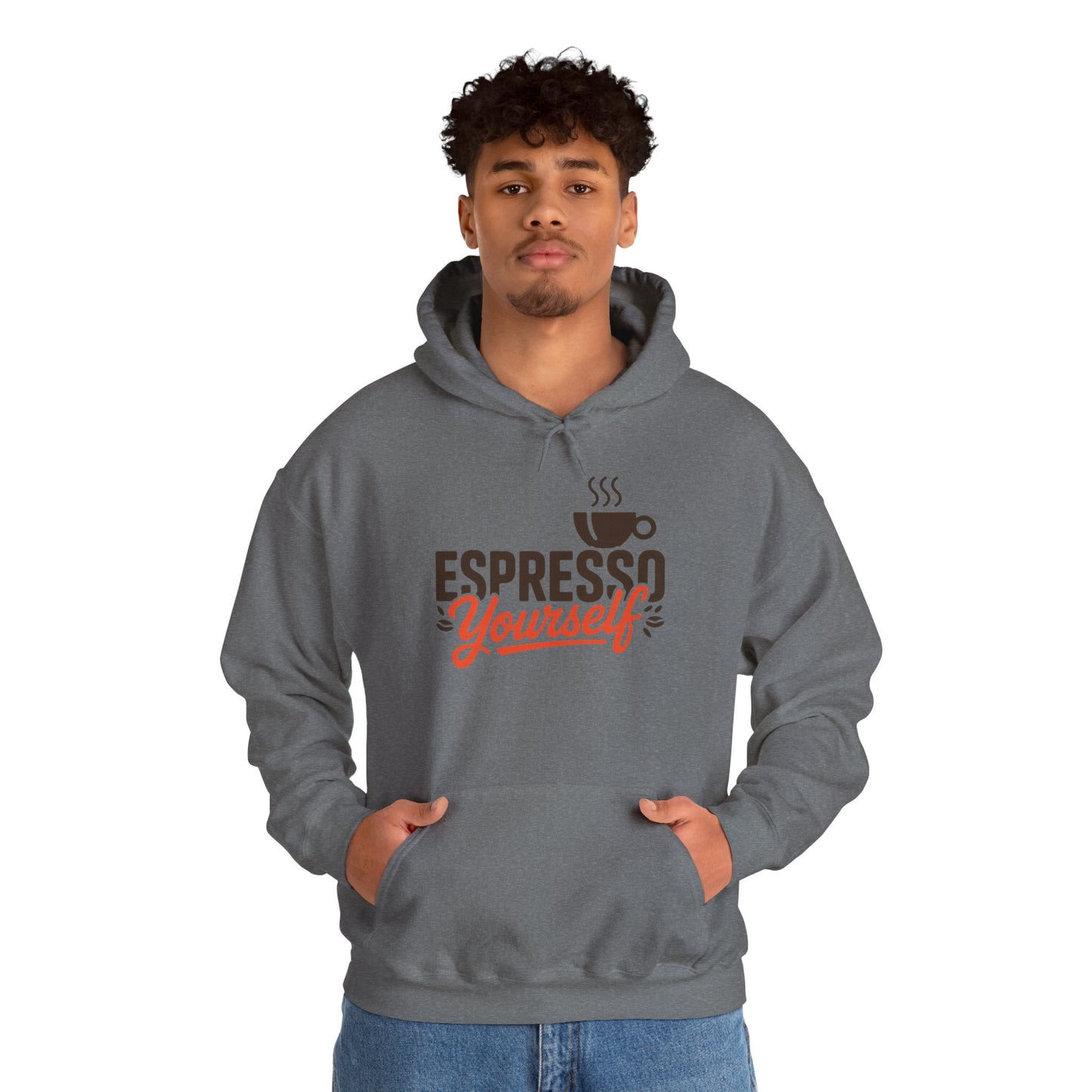 Men's Heavy Blend™ Hooded Sweatshirt, Espresso Yourself Mens Hoodie, Coffee Lover Funny Graphic Pullover