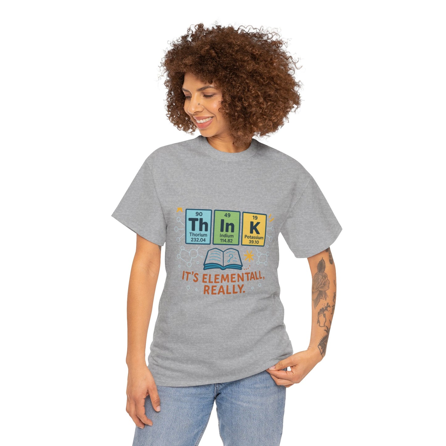 Smart Womens Science T-Shirt, THINK Periodic Table Tee, Funny Elemental Nerd Gift for Her, Graphic Tee for Science Lovers