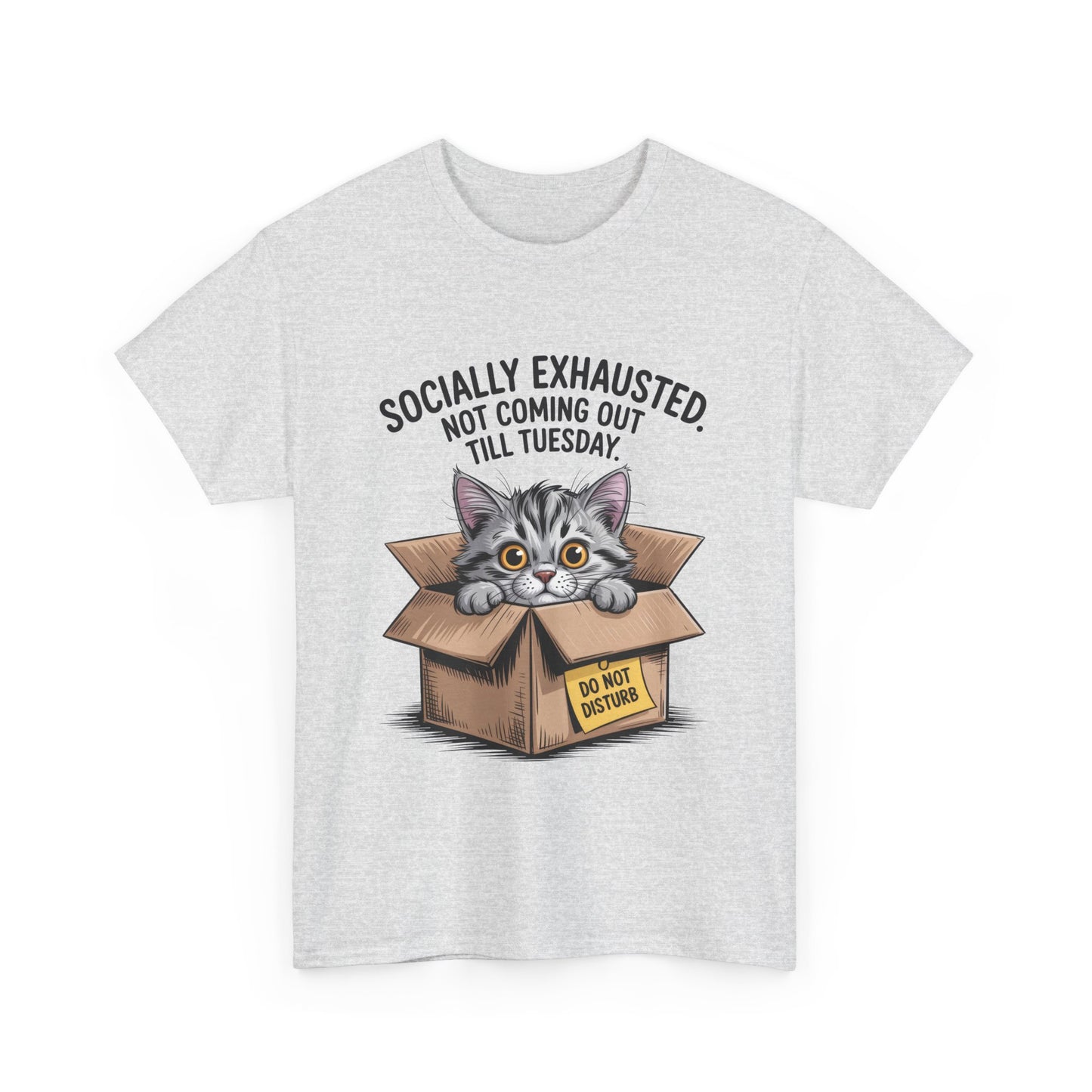 Socially Exhausted Cat Women's Tee, Funny Cat Shirt, Women's Graphic Tee, Gift for Introverts, Cute Animal T-Shirt, Weekend Wear