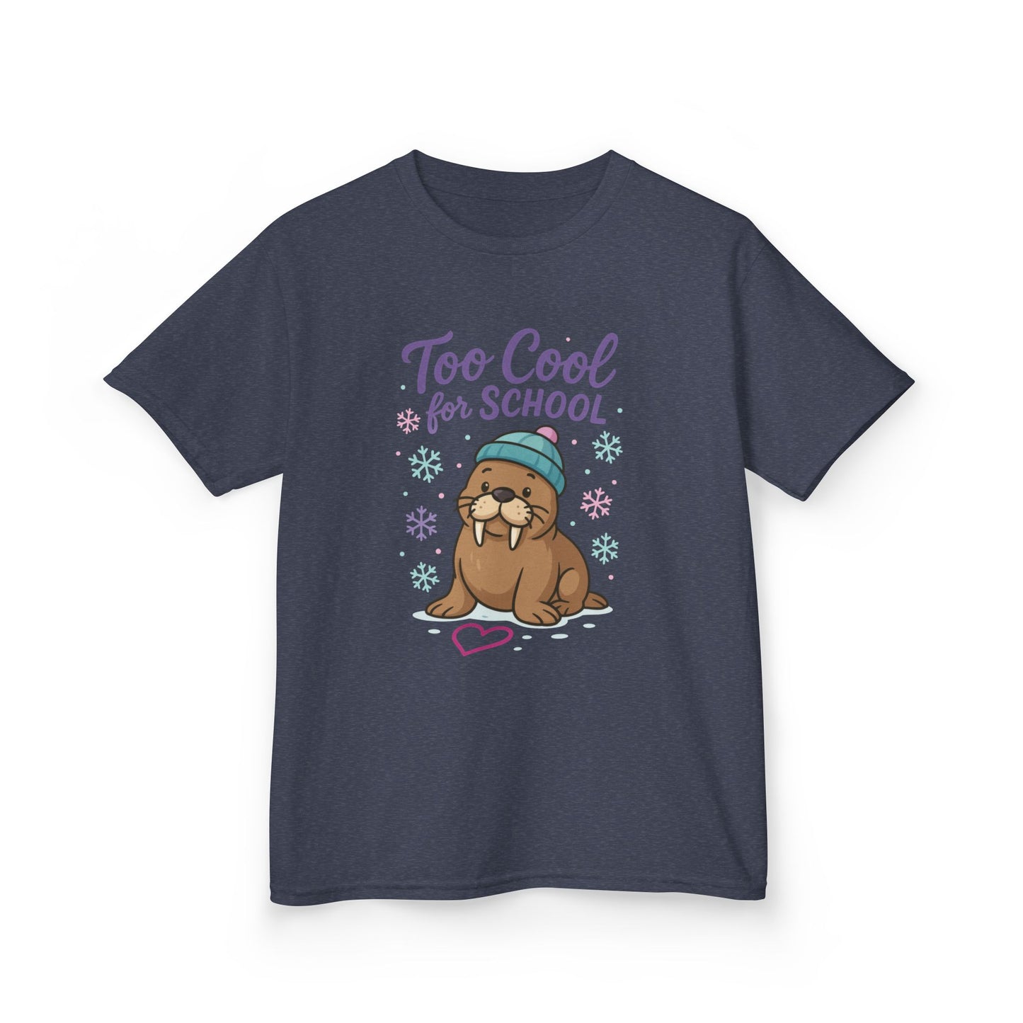 Kids Heavy Cotton™ Tee, Kids Too Cool for School Walrus T-Shirt, Cute Animal Graphic Tee, Funny Winter Shirt
