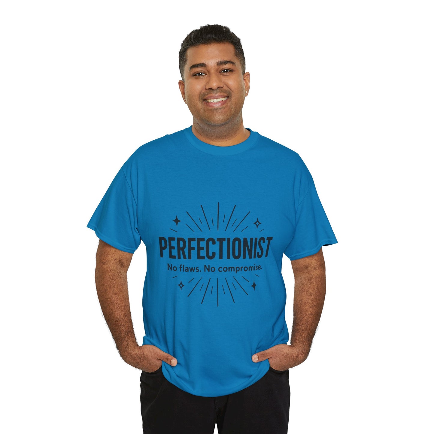 Mens Perfectionist T-Shirt, No Flaws No Compromise, Minimal Bold Graphic Tee, Gift for OCD, Clean Freak, or Detail-Oriented Men