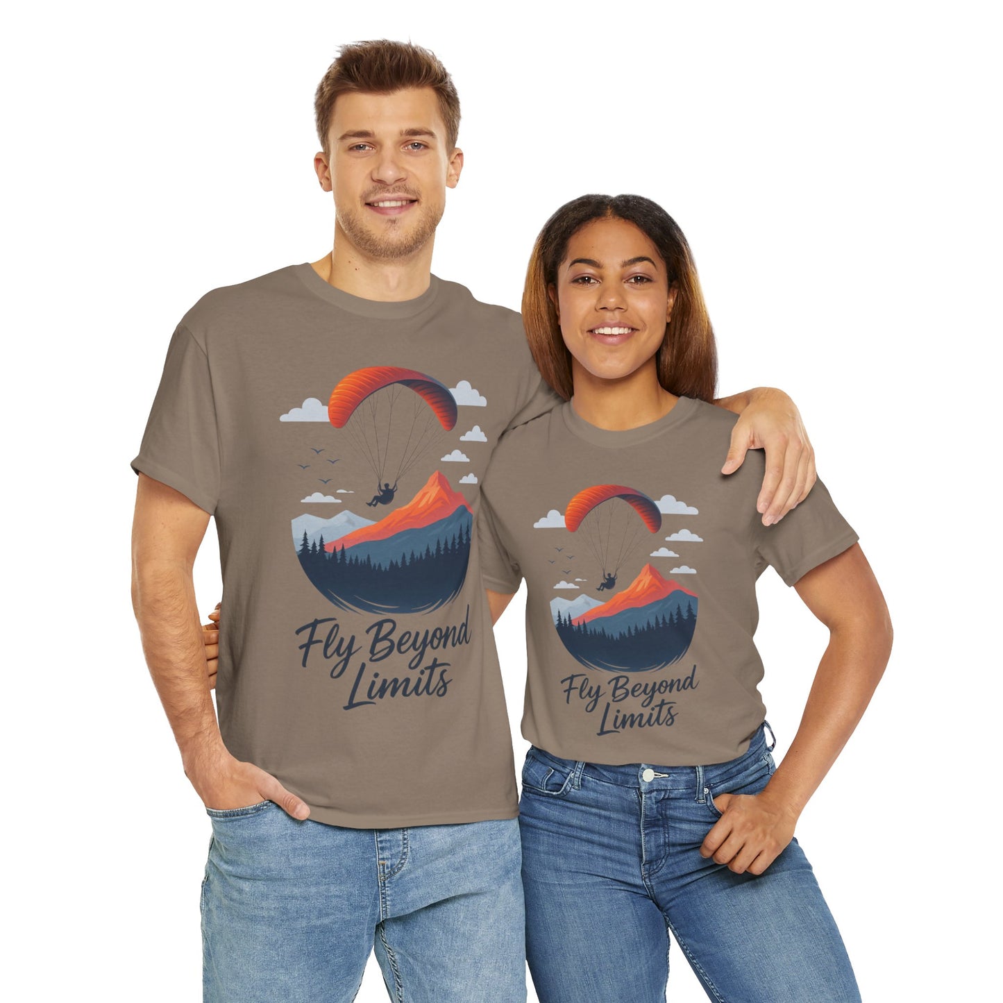 Paragliding Adventure T-Shirt, Mountain Landscape Tee, Nature Travel Lover Shirt, Outdoor Hiking Gift, Unisex Heavy Cotton Tee