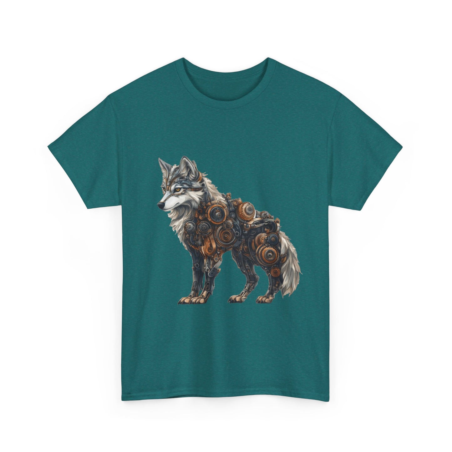Steampunk Wolf Tee, Mechanical Wolf T-Shirt, Unisex Heavy Cotton Shirt, Graphic T-Shirt, Unique Design,Futuristic Animal Lover Gift Shirt