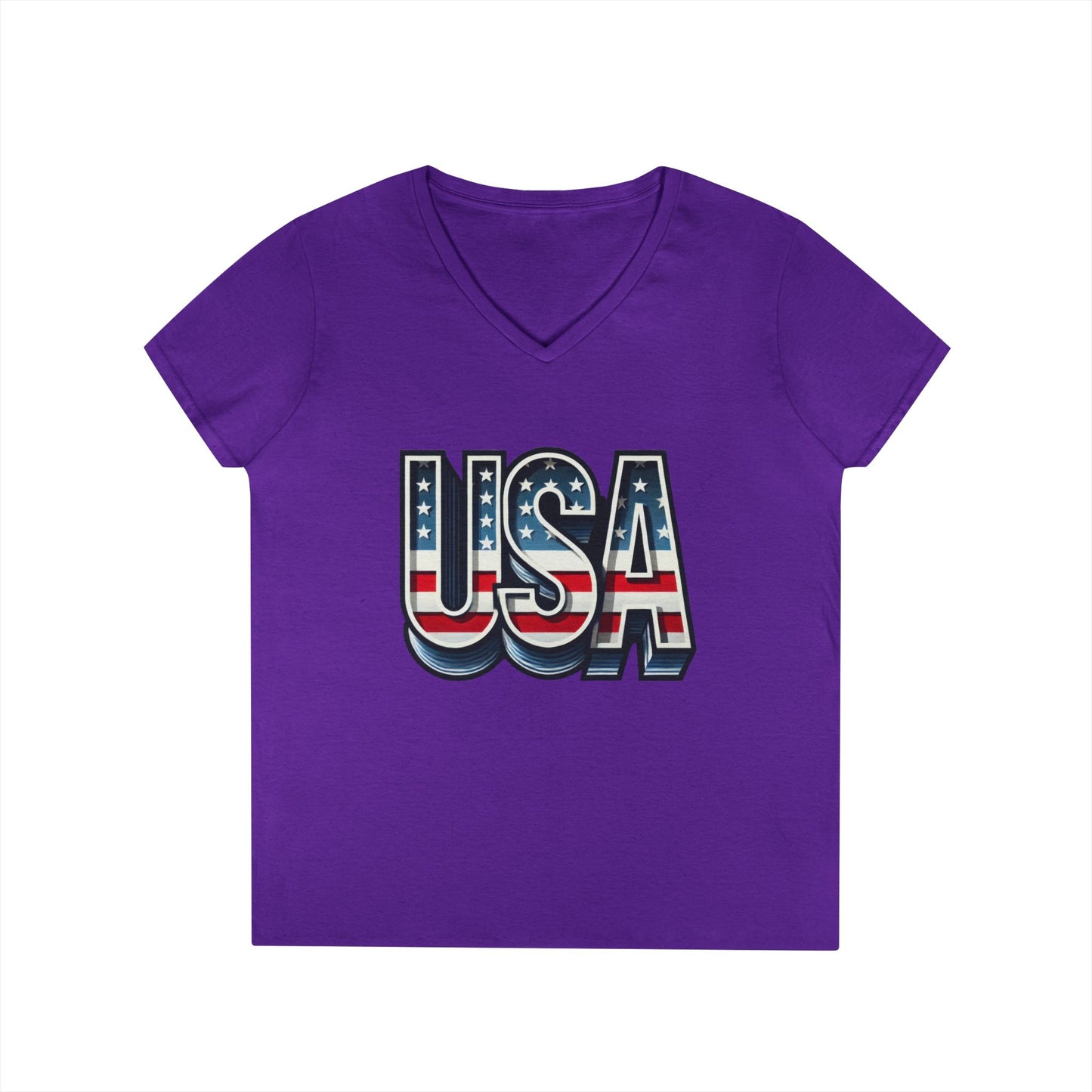 USA Patriotic V-Neck T-Shirt for Ladies, July 4th Celebration Tee, Casual Summer Shirt, Graphic Tee
