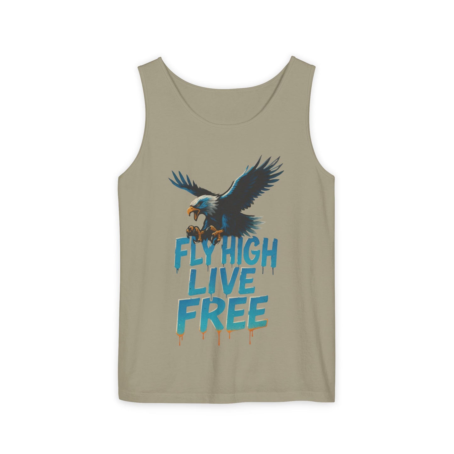 Mens Garment-Dyed Tank Top, Fly High Live Free Eagle Mens Tank Top Gym Wear