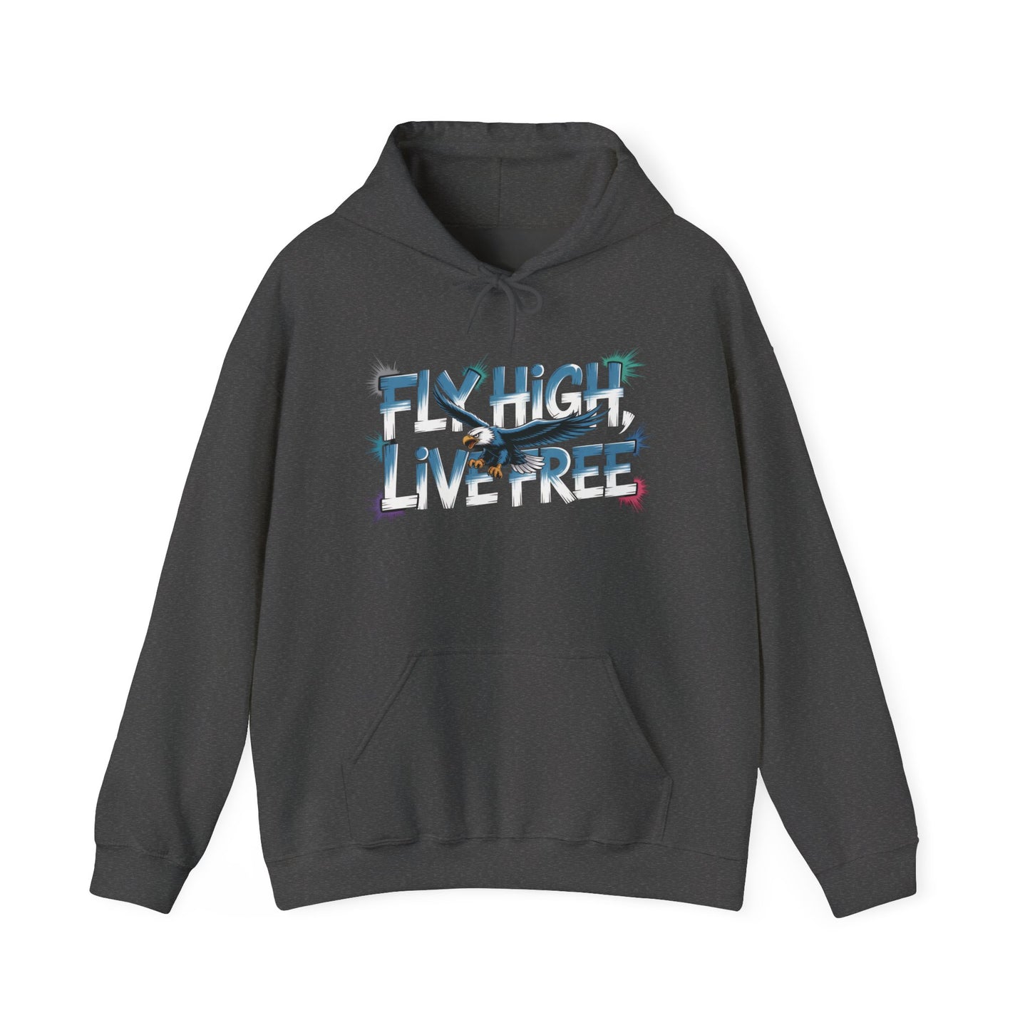 Mens Heavy Blend™ Hooded Sweatshirt, Fly High Live Free Eagle Mens Hoodie Streetwear