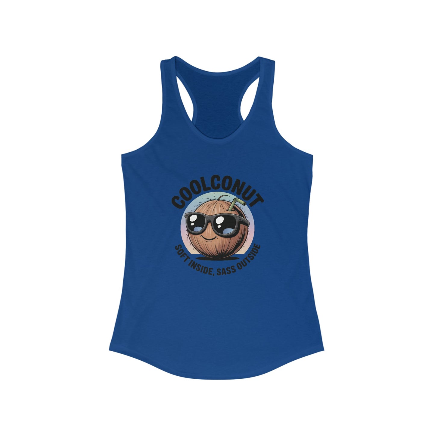 Coolconut Women's Racerback Tank - Soft Inside Sass Outside, Funny Summer Top, Beachwear, Casual Wear, Gift for Friends