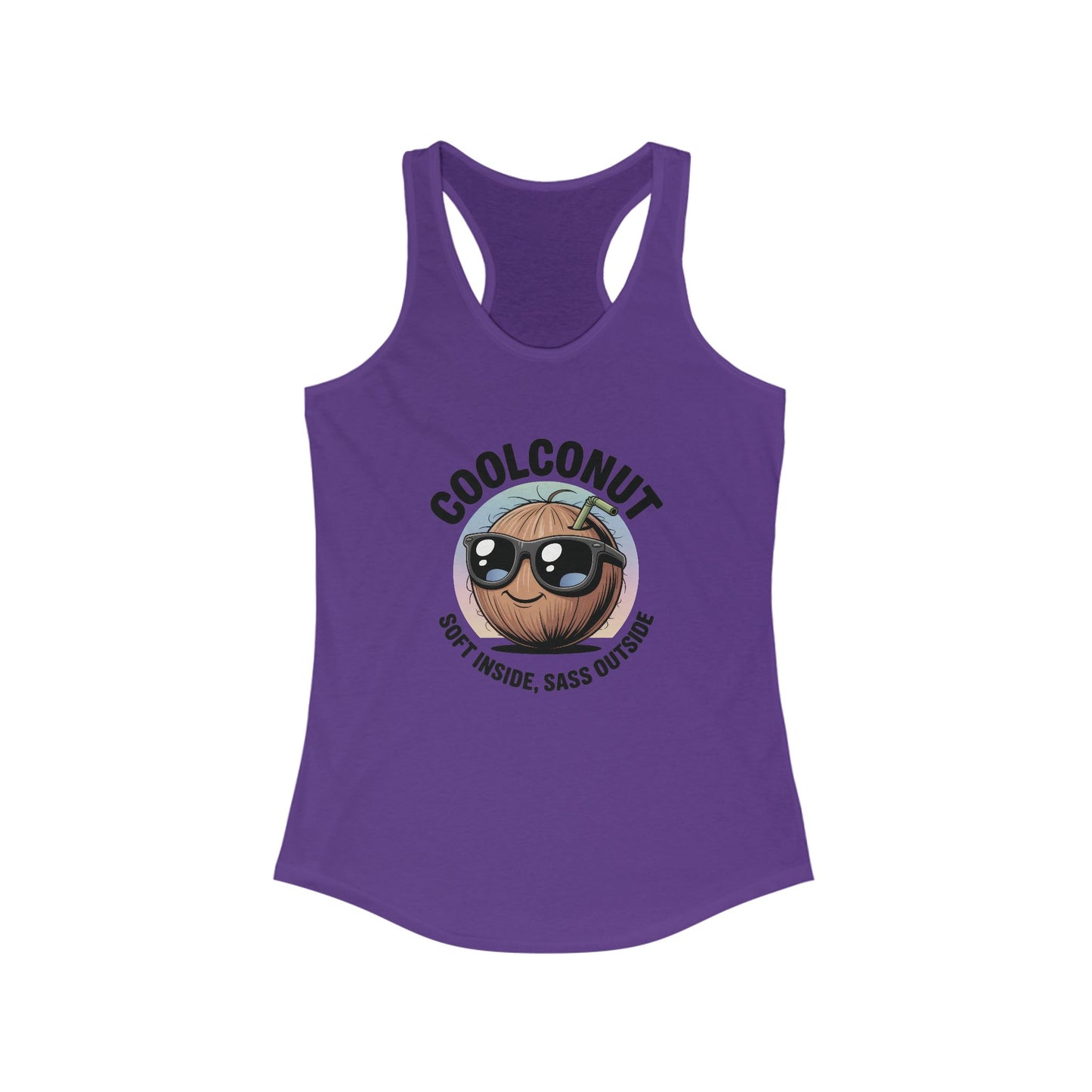 Coolconut Women's Racerback Tank - Soft Inside Sass Outside, Funny Summer Top, Beachwear, Casual Wear, Gift for Friends