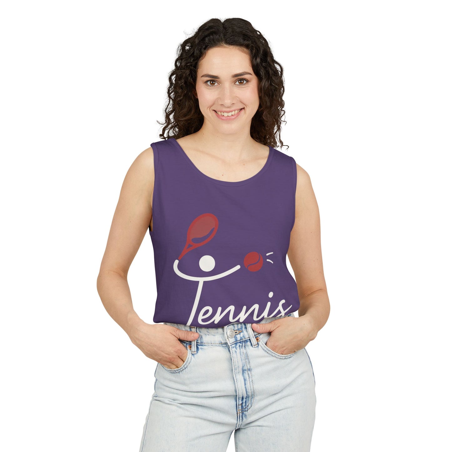 Womens Garment-Dyed Tank Top, Womens Tennis Tank Top, Cute Sports Graphic Top, Workout Gym Activewear Shirt
