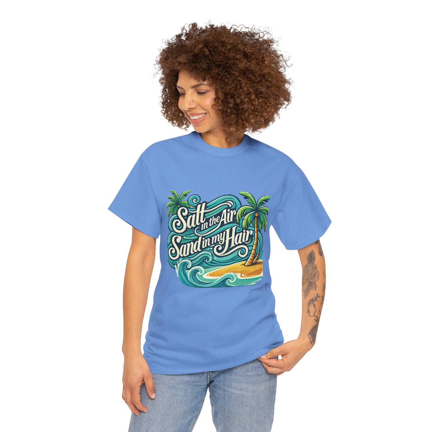 Salt in the Air Sand in My Hair Shirt, Beach Summer Vibes Graphic T-Shirt, Tropical Ocean Palm Design, Ocean-Themed Shirt, Gift Beach Lovers
