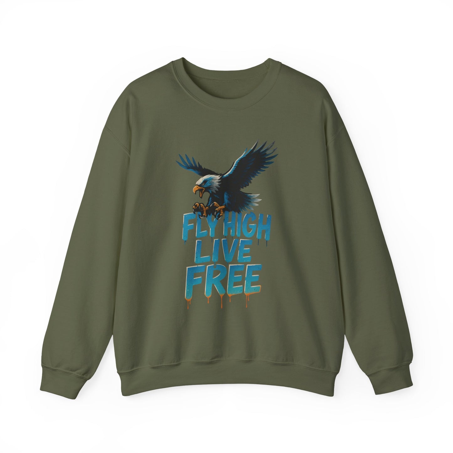 Mens Heavy Blend™ Crewneck Sweatshirt, Fly High Live Free Mens Eagle Graphic Sweatshirt