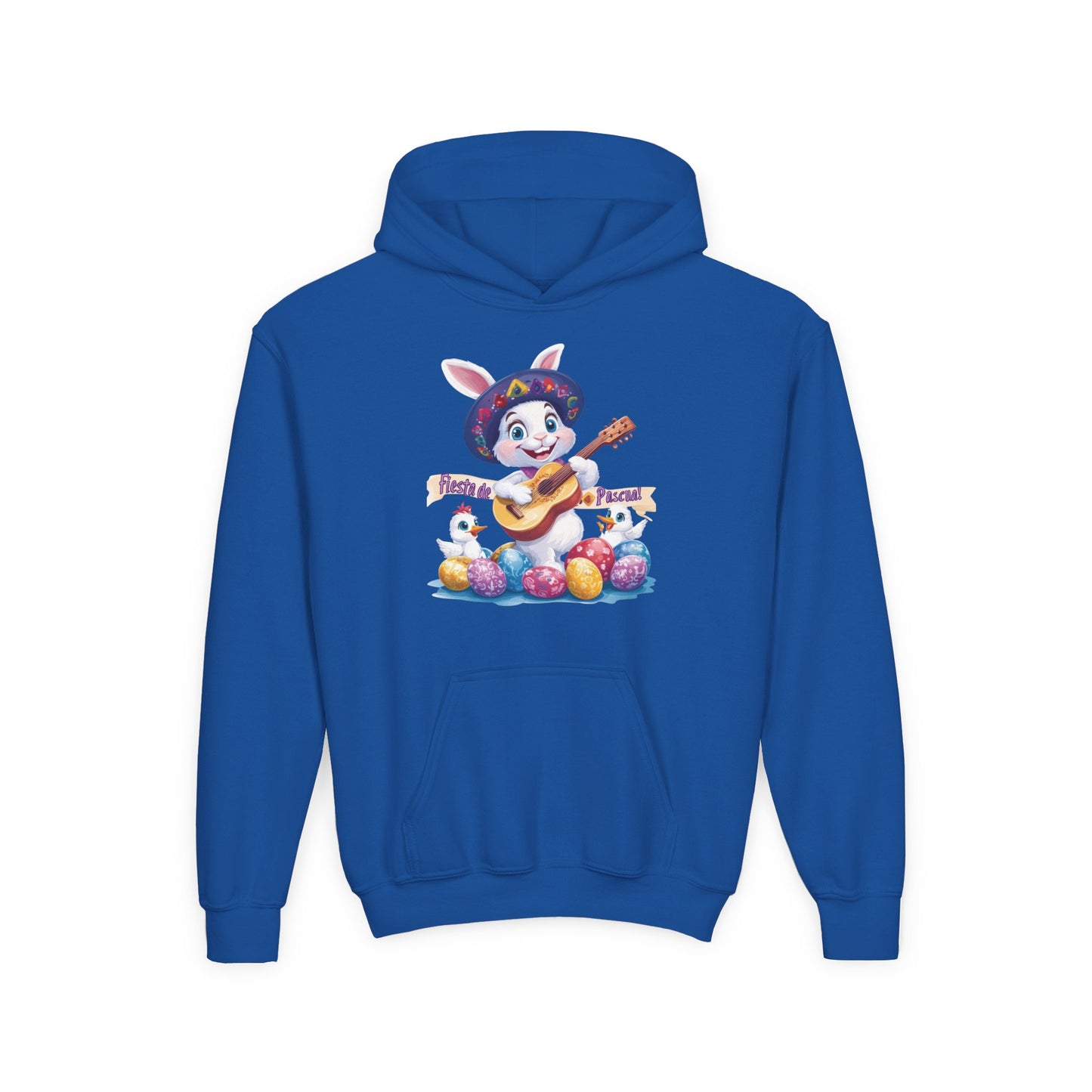 Mexican Easter Bunny Kids Hoodie - Cute Spring Sweatshirt with Guitar, Fun Holiday Outfit, Colorful Fiesta de Pascua Gift for Kids