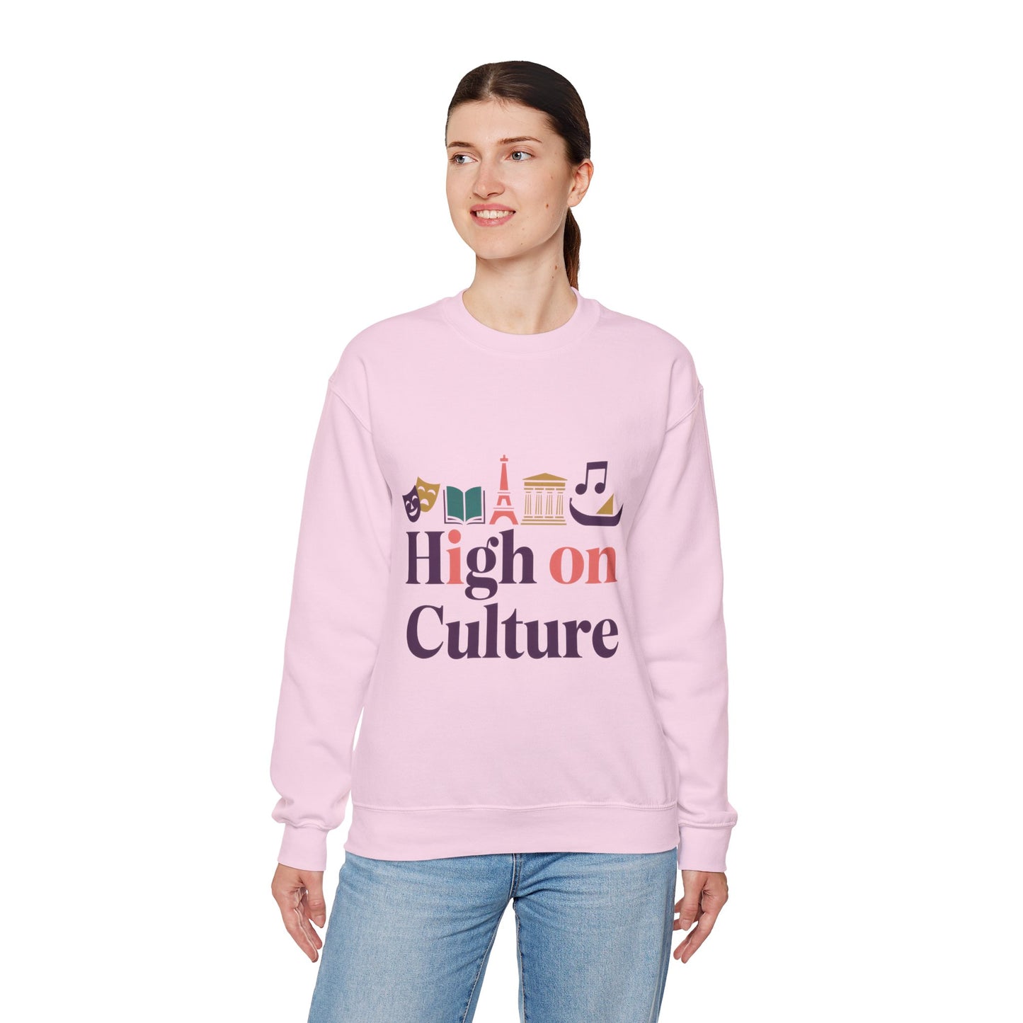 Womens Heavy Blend™ Crewneck Sweatshirt, High on Culture Womens Sweatshirt, Stylish Cultural Graphic Top