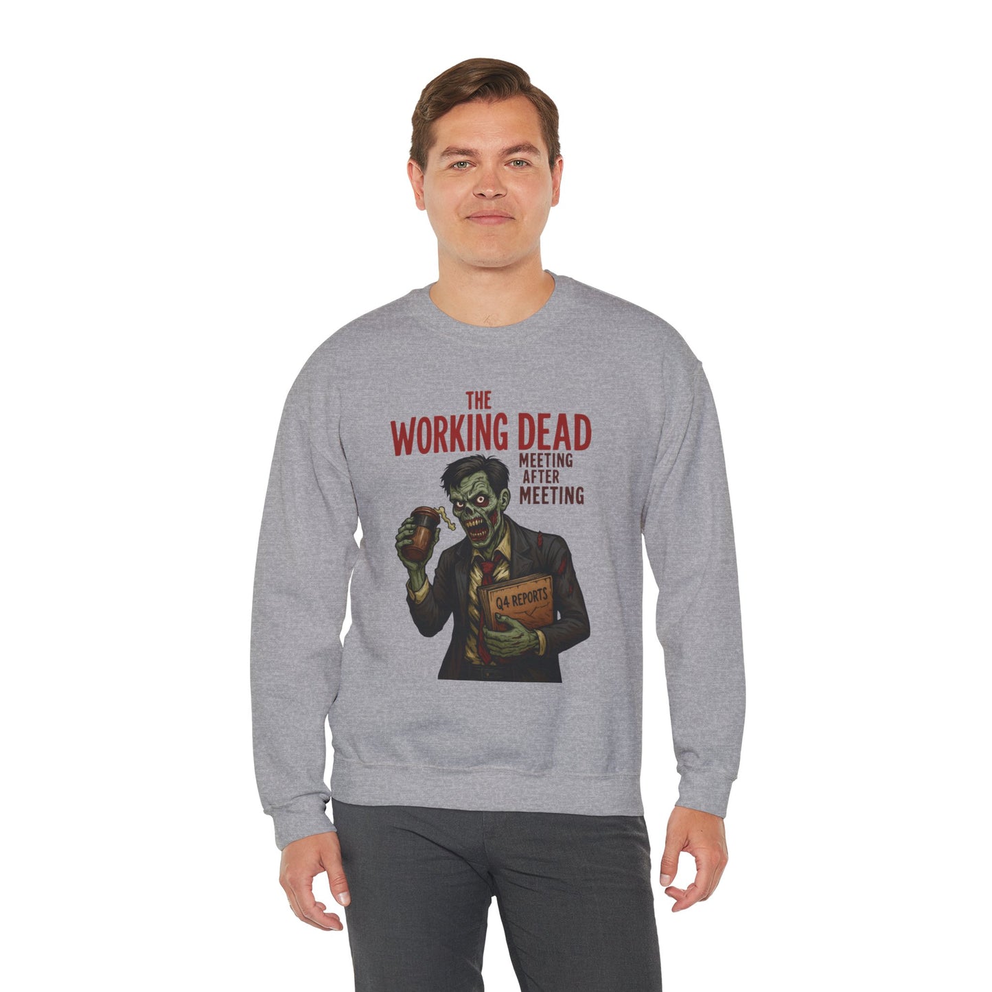 The Working Dead Men's Funny Zombie Sweatshirt, Office Humor Crewneck, Halloween Work Top