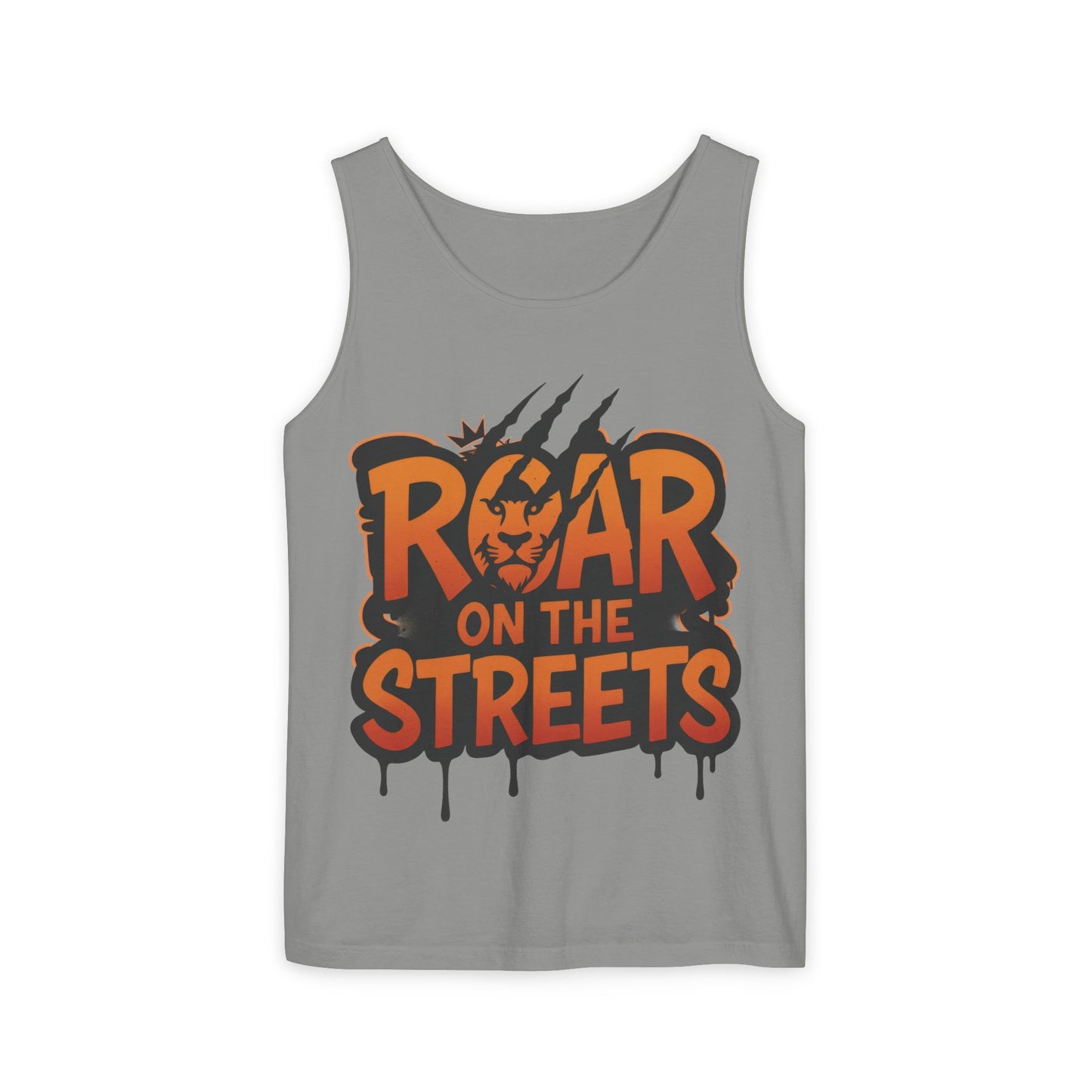 Mens Garment-Dyed Tank Top, Roar on the Streets Lion Graphic Mens Tank Top