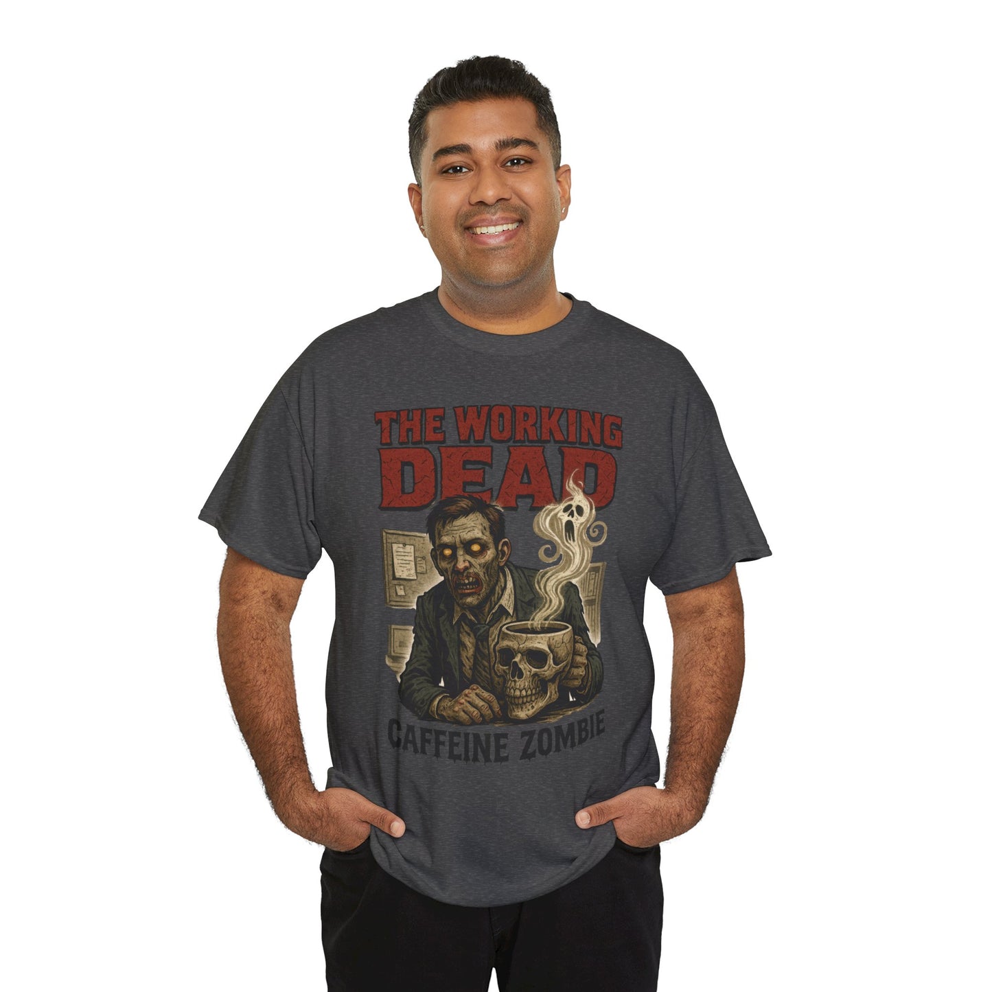 The Working Dead Men's Funny Zombie Work T-Shirt, Office Humor Tee, Halloween Office Tee, Coffee Zombie Shirt