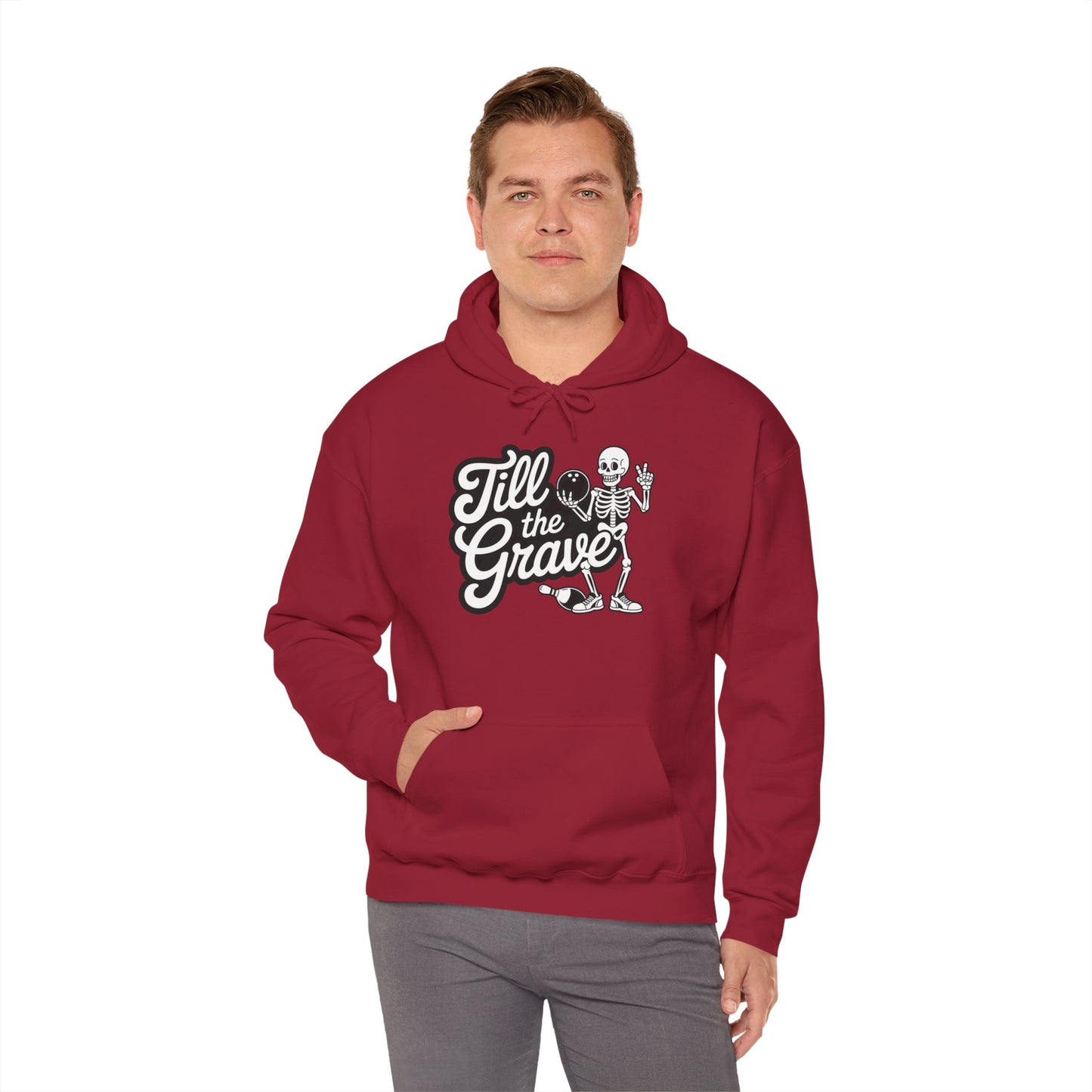Funny Skeleton Bowling Mens Hoodie, Halloween Apparel, Funny Skeleton Bowling Shirt, Casual Mens Crewneck, Cool Bowler Skull Hoodie