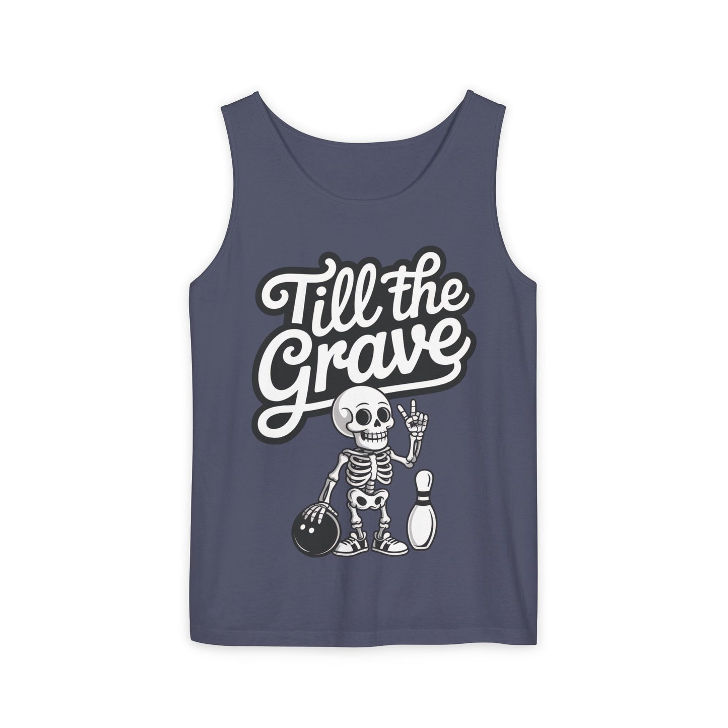 Funny Skeleton Bowling Tank Top, Halloween Apparel, Casual Summer Style, Cool Bowler Skull Workout Top, Strike Till the End