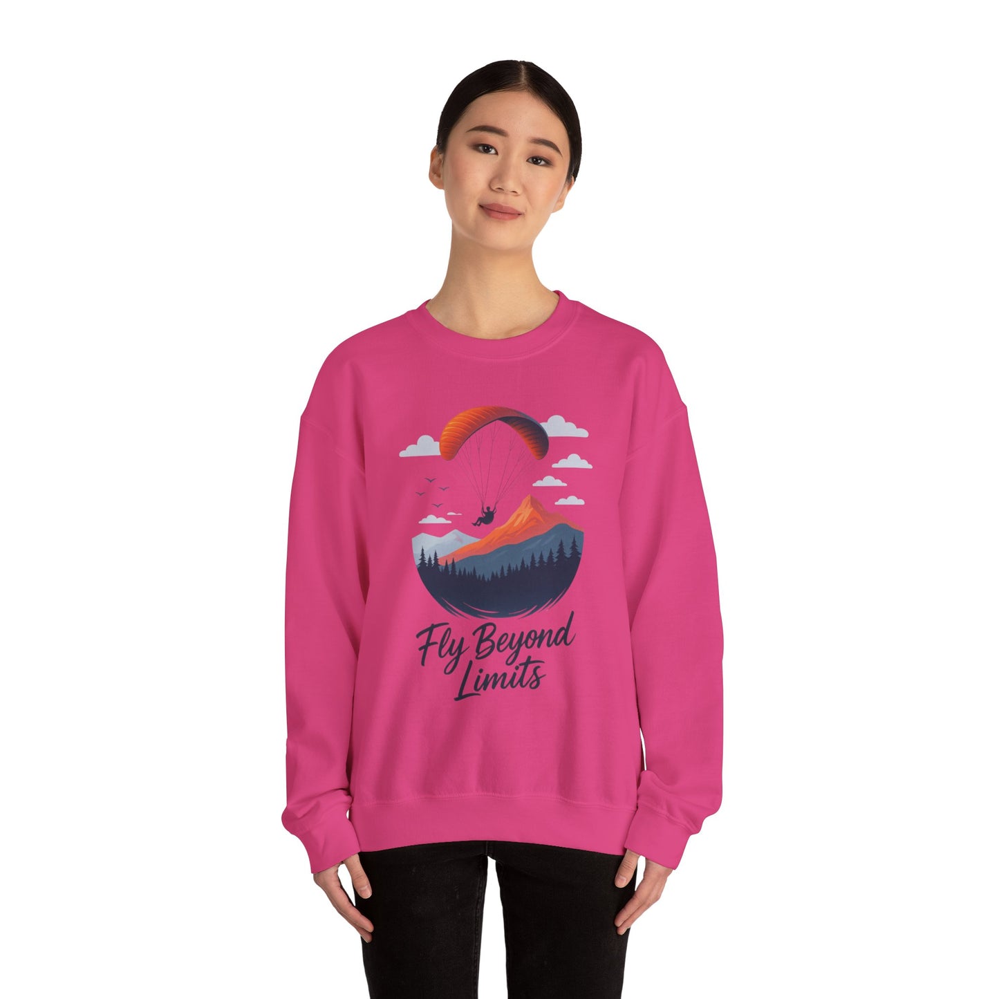 Adventure Inspiration Crewneck Sweatshirt - Fly Beyond Limits, Cozy Outdoor Outfit, Gift for Adventurers, Travel, Motivation Apparel