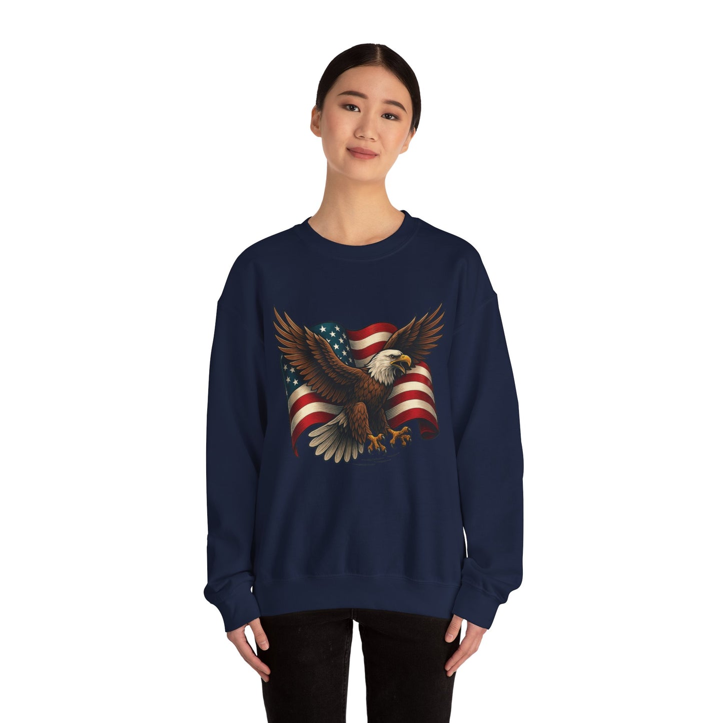 Patriotic Eagle Sweatshirt - Unisex Crewneck, USA Flag Apparel, Memorial Day, Veteran's Day, Independence Day, Gift for Patriots