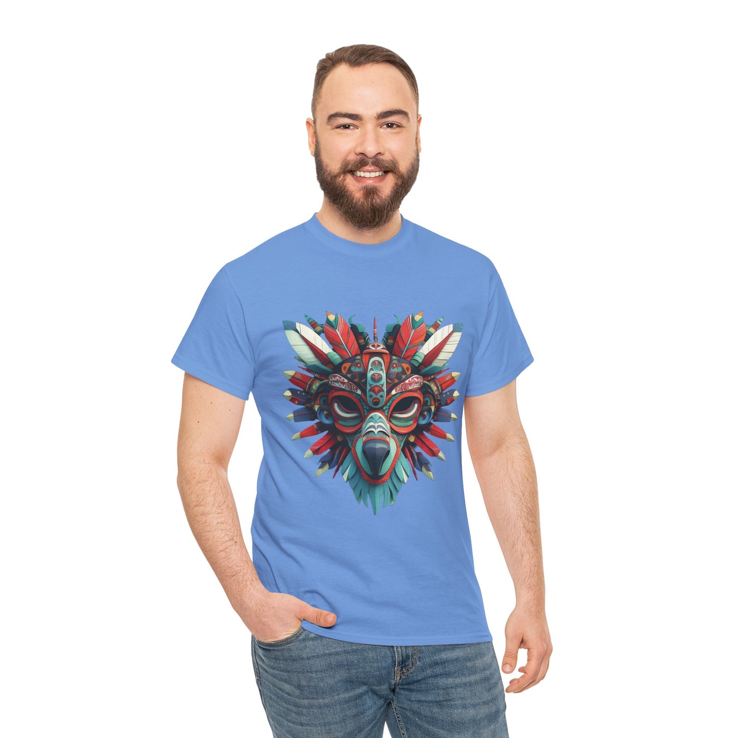 Tribal Wolf Mask T-Shirt, Colorful Native Spirit Animal Tee, Unisex Heavy Cotton Graphic Shirt, Boho Ethnic Festival Top,Gift for Art Lovers