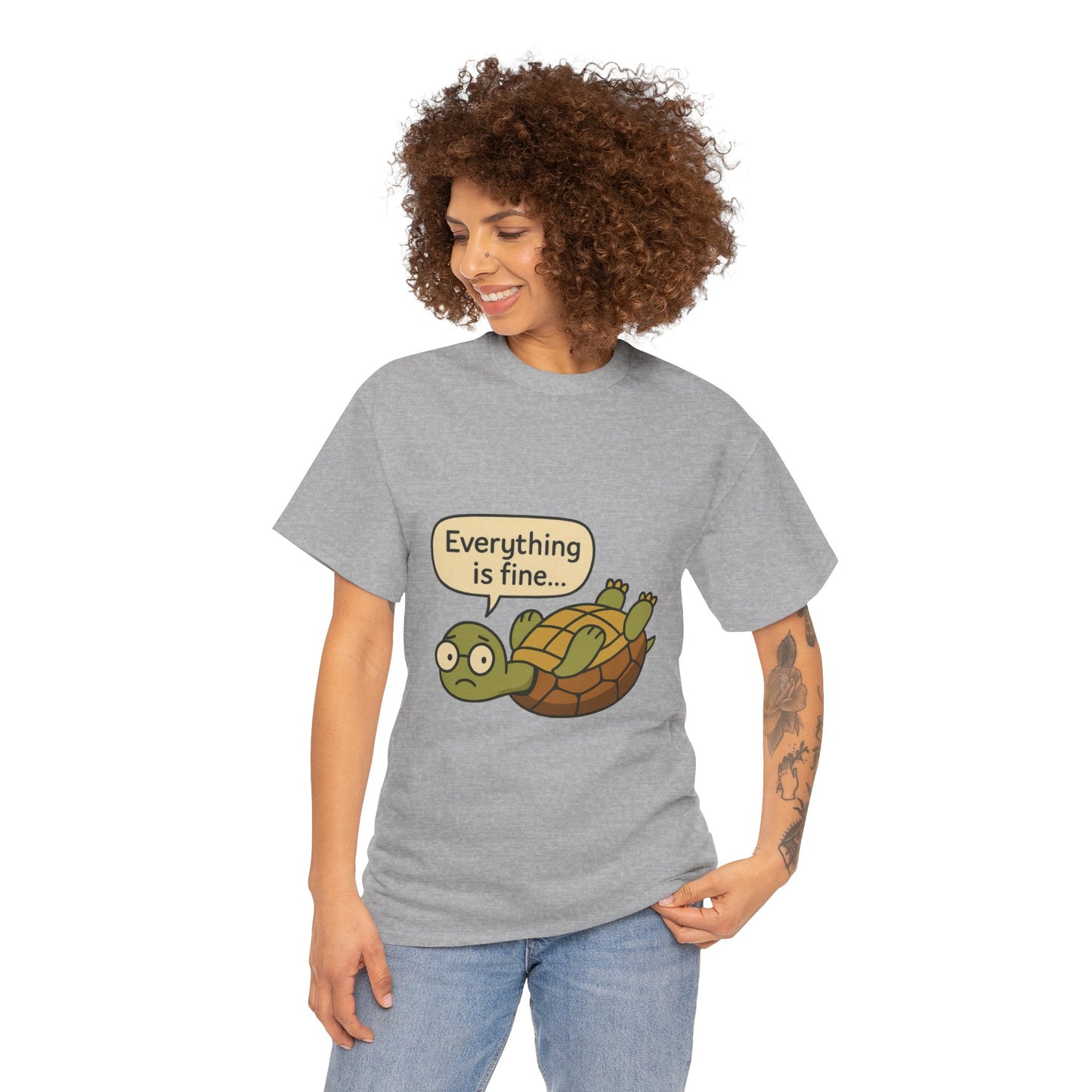 Everything is Fine Turtle Tee, Funny Unisex Cotton Tee, Cute Animal Shirt, Gift for Nature Lovers, Great for Humor, Positive message t-shirt