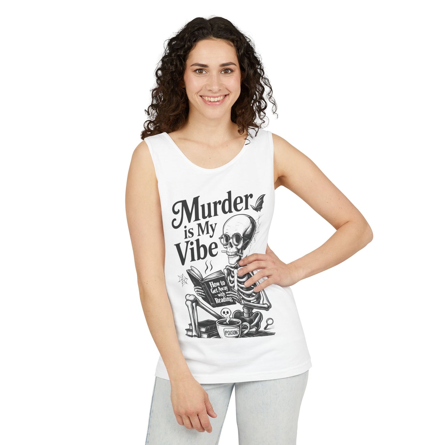 Murder Is My Vibe Tank Top, Womens Goth Tank, Halloween Clothing, Skeleton Graphic Tee, Cozy Casual Wear, Quirky Gift Idea